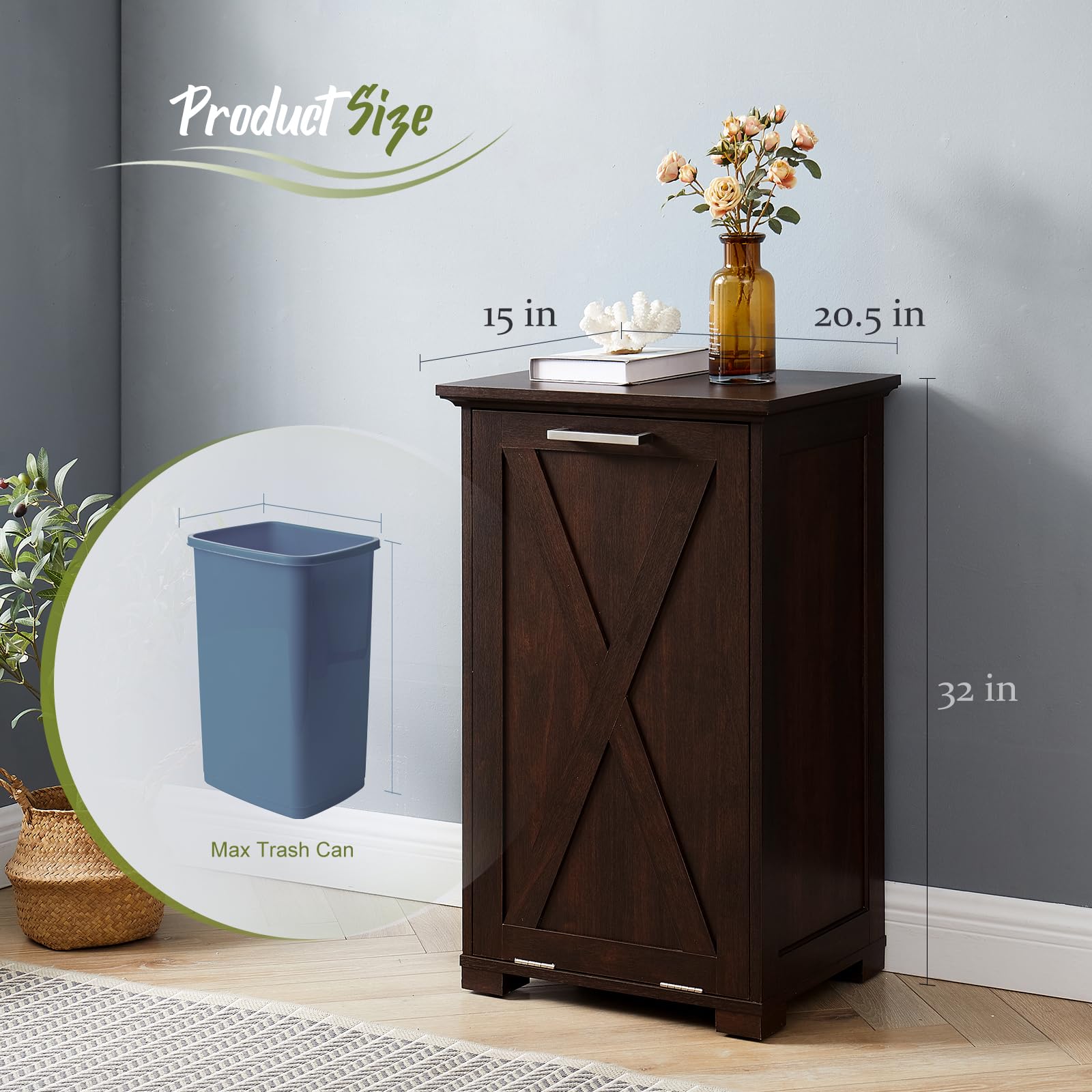 10-Gallon Pull-Out Trash Can Cabinet with Deodorizer - Tilt Out Recycling Garbage Bin with Spacious Wood Top (Espresso) - Perfect for Kitchen, Bedroom, Laundry Room Organization & Waste Management