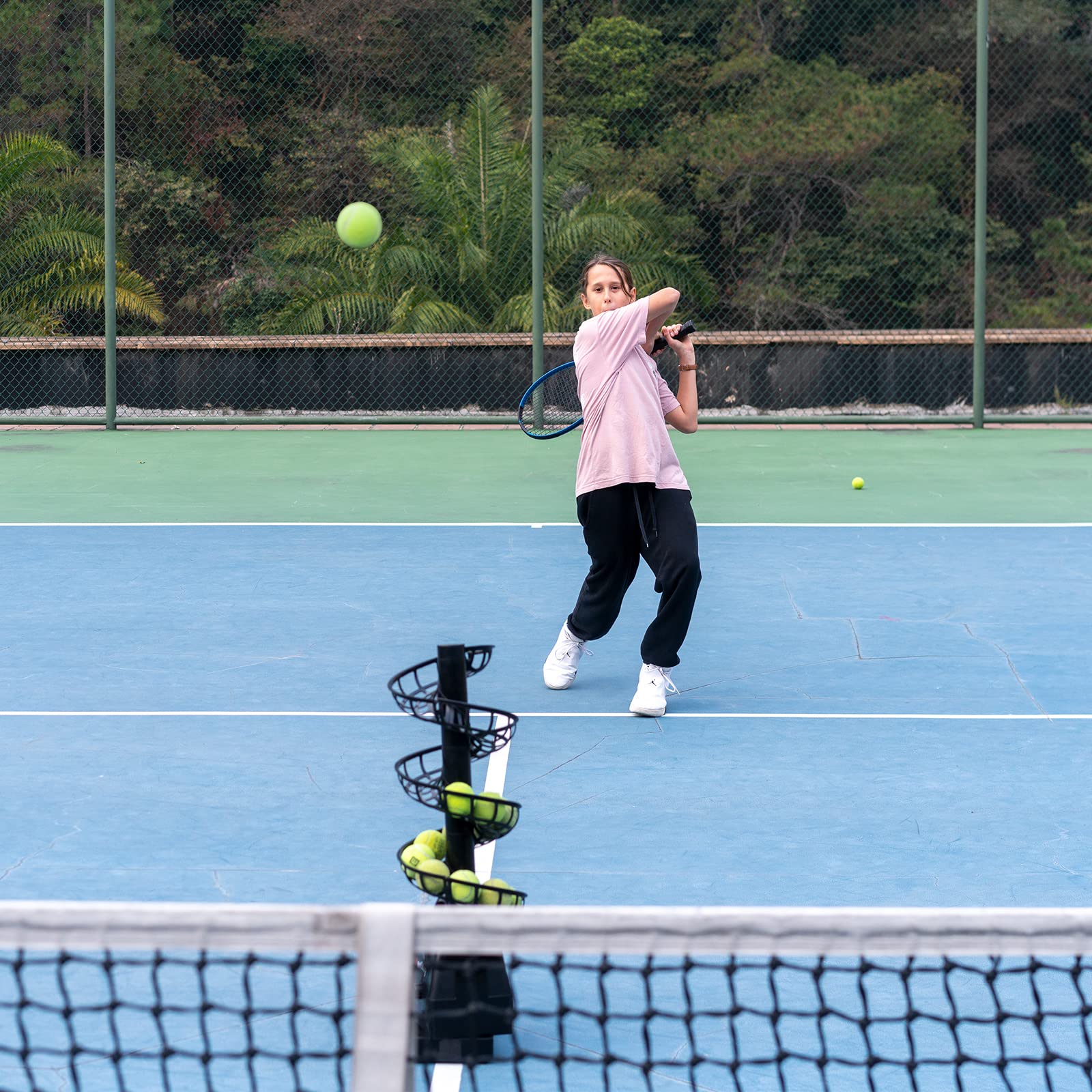 6802NT 2-in-1 Tennis & Baseball Pitching Machine with Net Combo | Ball Recycling System | Includes 6802BH & NT01 | Perfect for Backyard Practice & Team Training