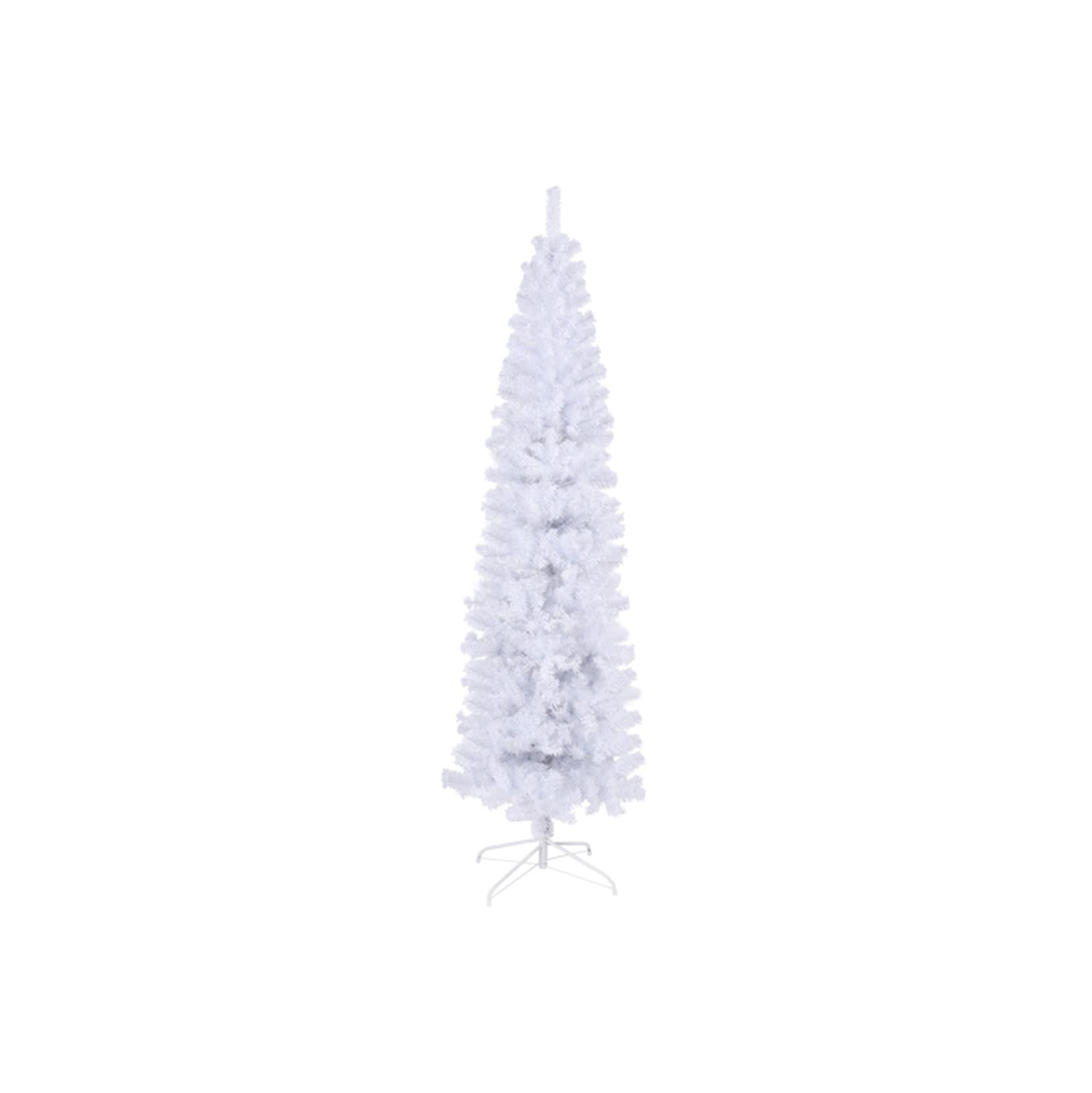 7.5FT White Slim Artificial Christmas Tree with Foldable Metal Stand - Pre-Decorated Pencil Tree for Home, Office & Holiday Parties | Perfect for Living Room, Christmas Decorations & Festive Celebrations