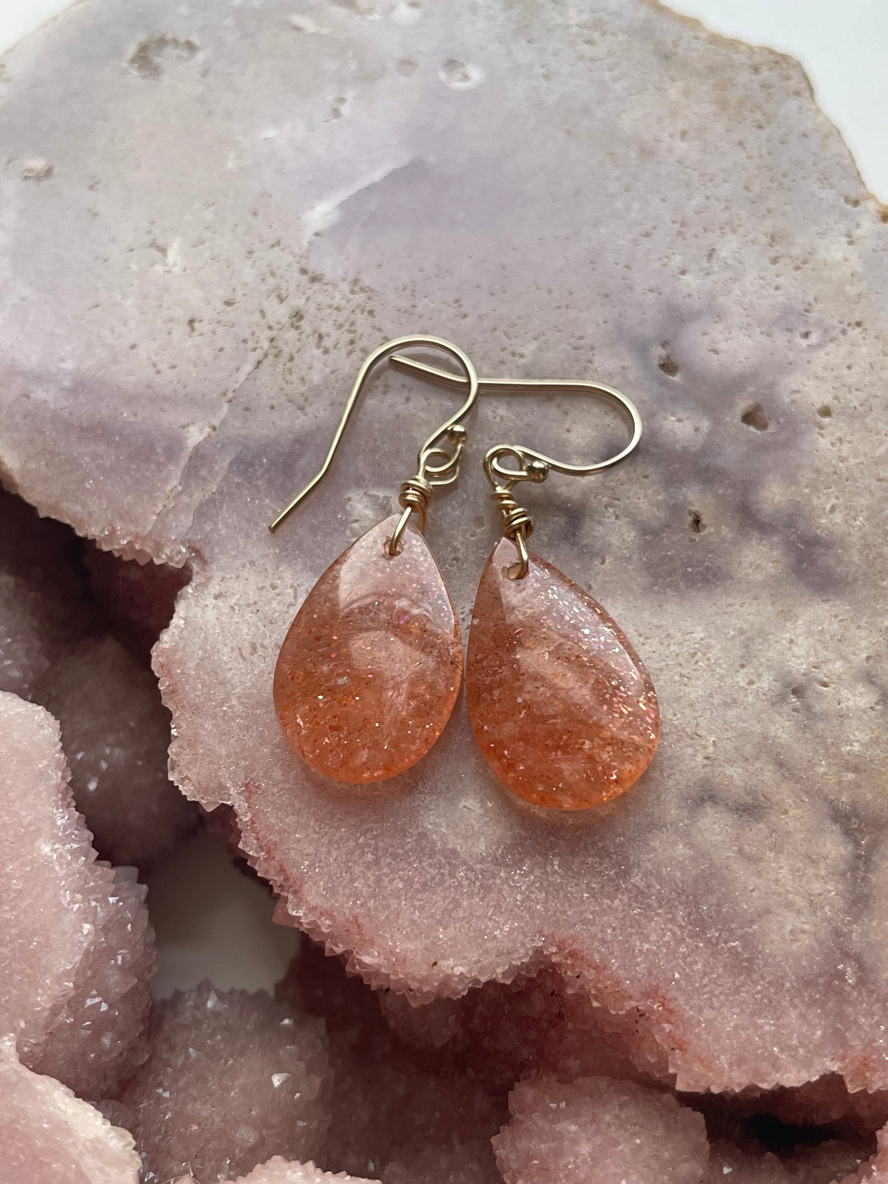 Orange Sunstone Gold Filled Crystal Gemstone Earrings for Women | Dainty Boho Jewelry | Perfect for Everyday Wear & Special Occasions