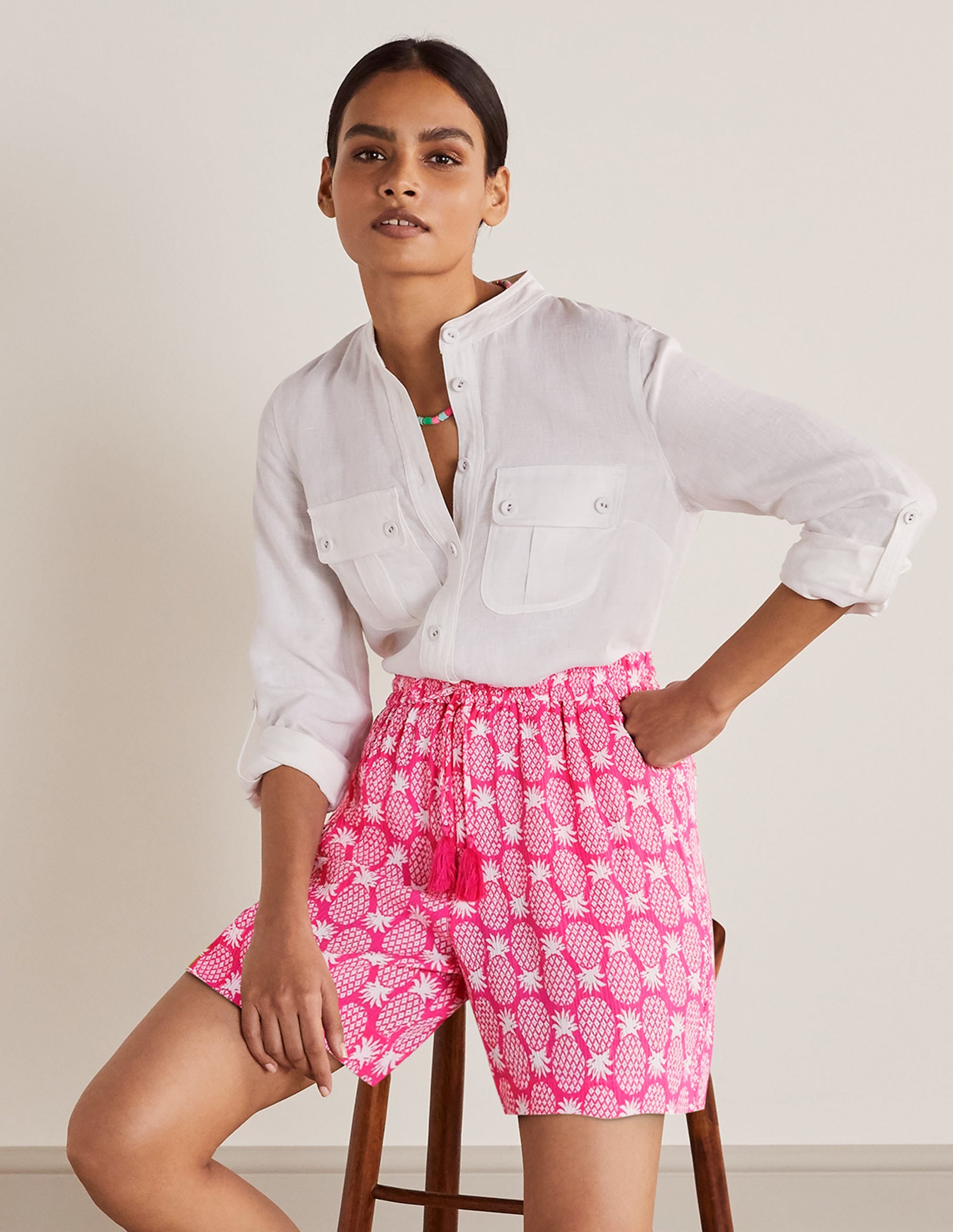 Bembridge Women's Party Pink Shorts with Pineapple Geo Print - Perfect for Beach Vacations, Summer Outings, and Casual Wear