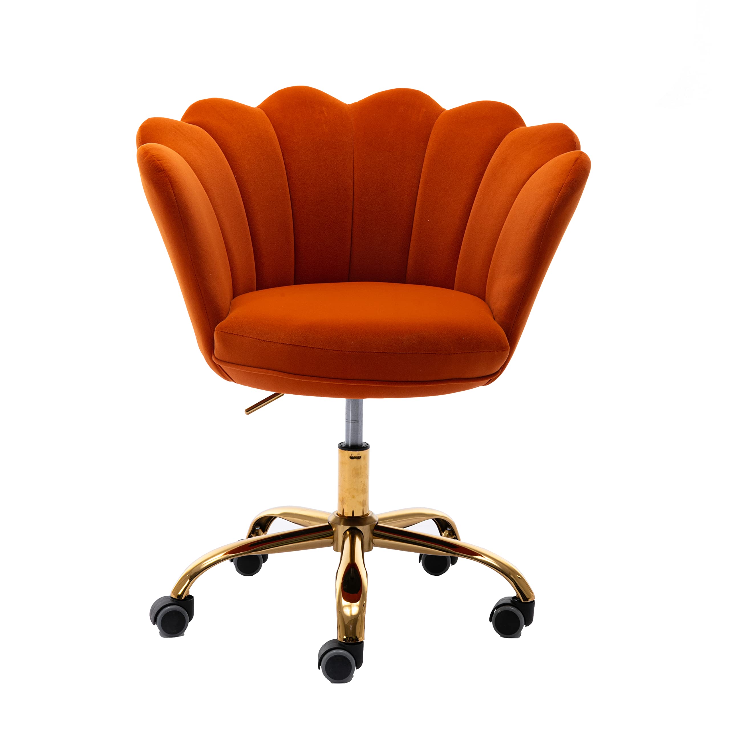 Ergonomic Modern Home Office Chair - Adjustable Swivel Desk Chair with Wheels for Work, Study & Makeup - Velvet Upholstered Task Chair for Living Room & Bedroom (Dark Orange) - Perfect for Remote Work, Gaming & Beauty Stations