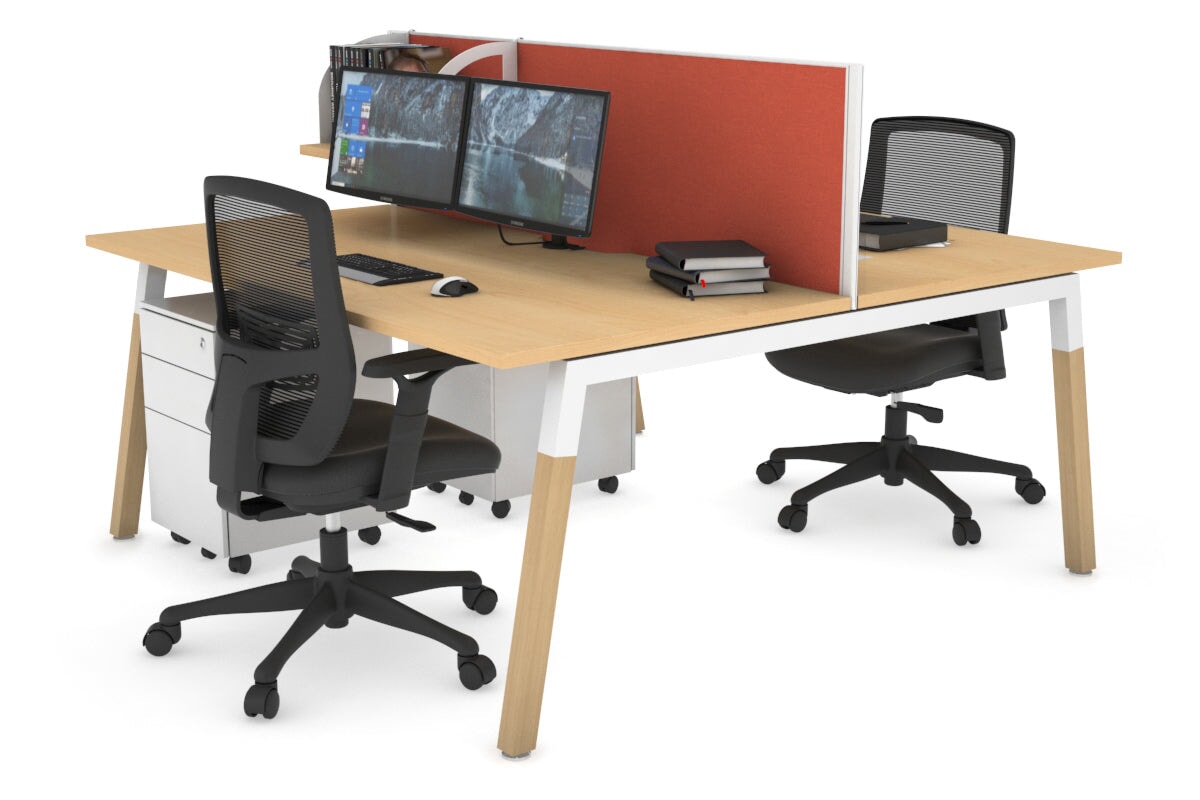 Quadro A Legs 2-Person Office Workstation with Wood Legs & Cross Beam - 1200L x 800W with Cable Management Scallop | Perfect for Shared Workspaces & Home Offices