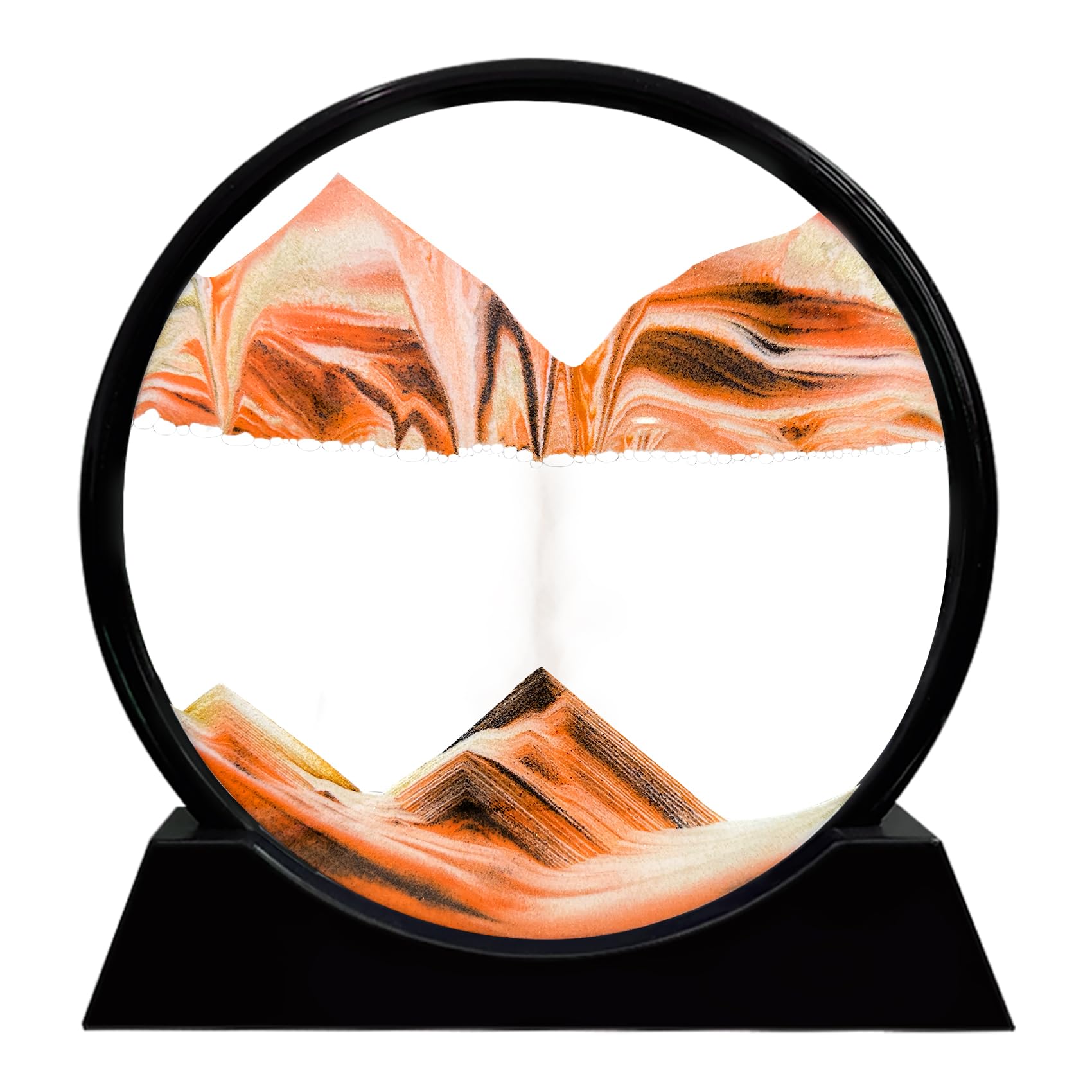 Laenshi 7-Inch Round Glass Moving Sand Art Picture - 3D Deep Sea Liquid Motion Sandscapes for Adults, Stress Relief & Relaxation | Desktop, Office, Home Decor (Orange) | Perfect for Meditation, Gifts, and Workspace Decoration