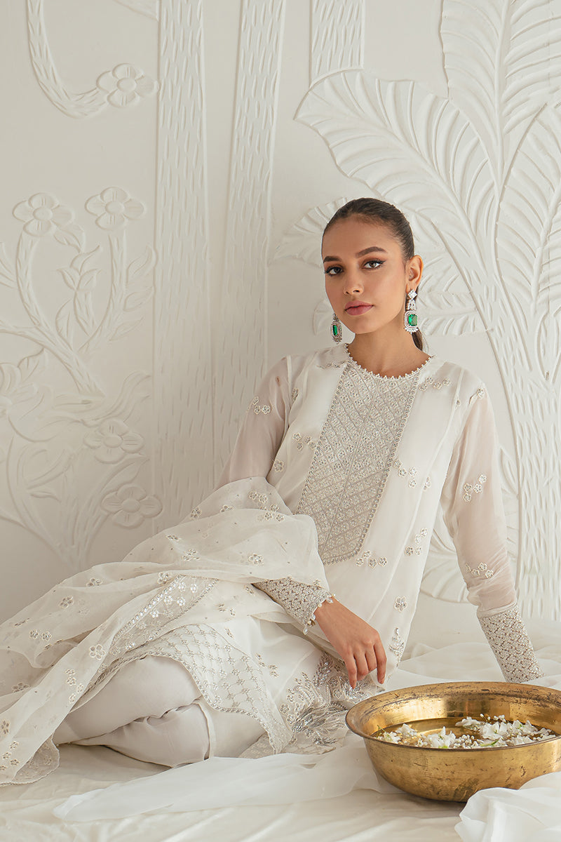 IVORY GLINT 4PC CHIFFON EMBROIDERED SUIT SET - Elegant Women's Formal Outfit for Weddings, Parties & Special Occasions