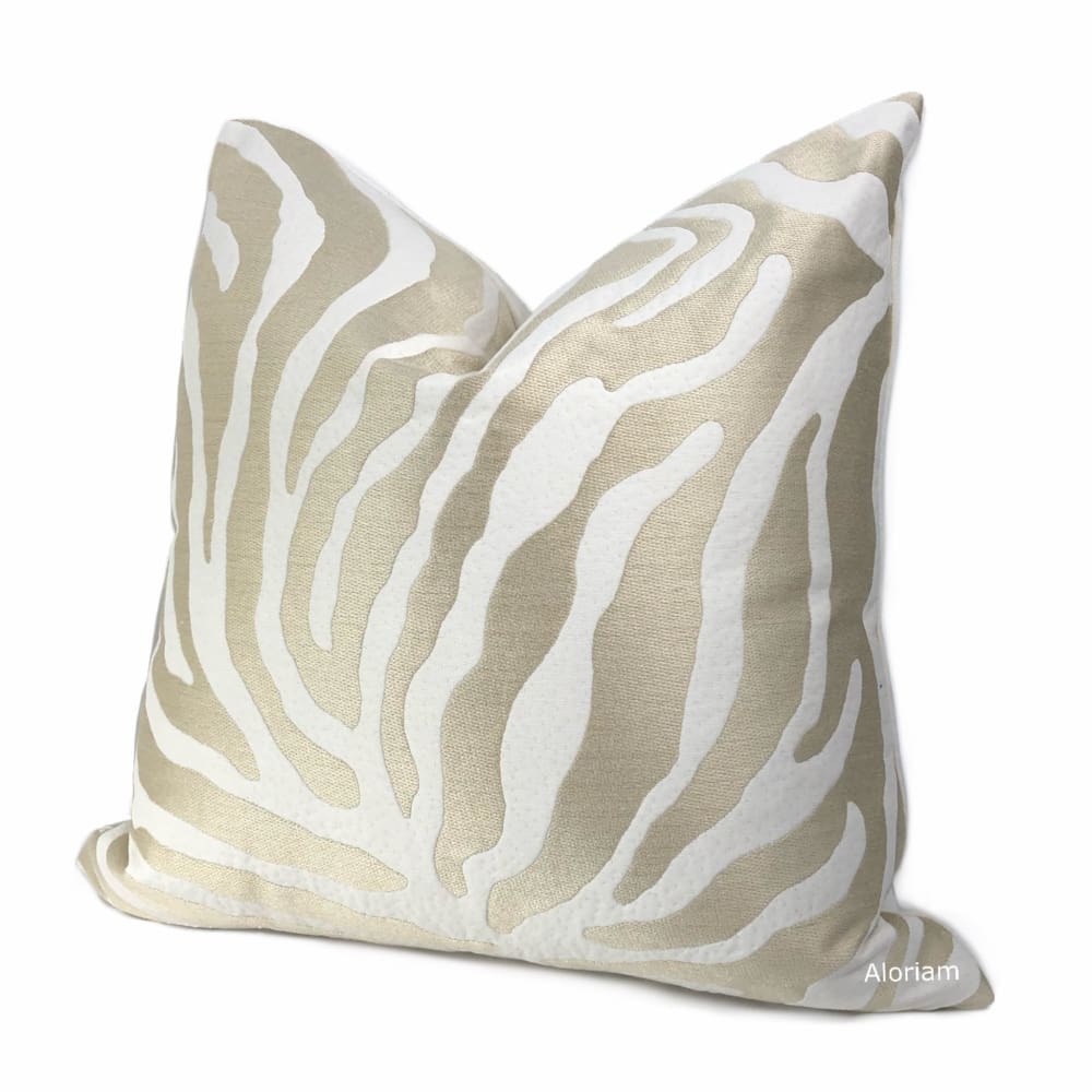 Zahar Champagne Gold & Cream Tiger Stripe Pillow Cover - Decorative Throw Pillow Case for Sofa, Bed, Couch - Luxury Home Decor Accent for Living Room, Bedroom