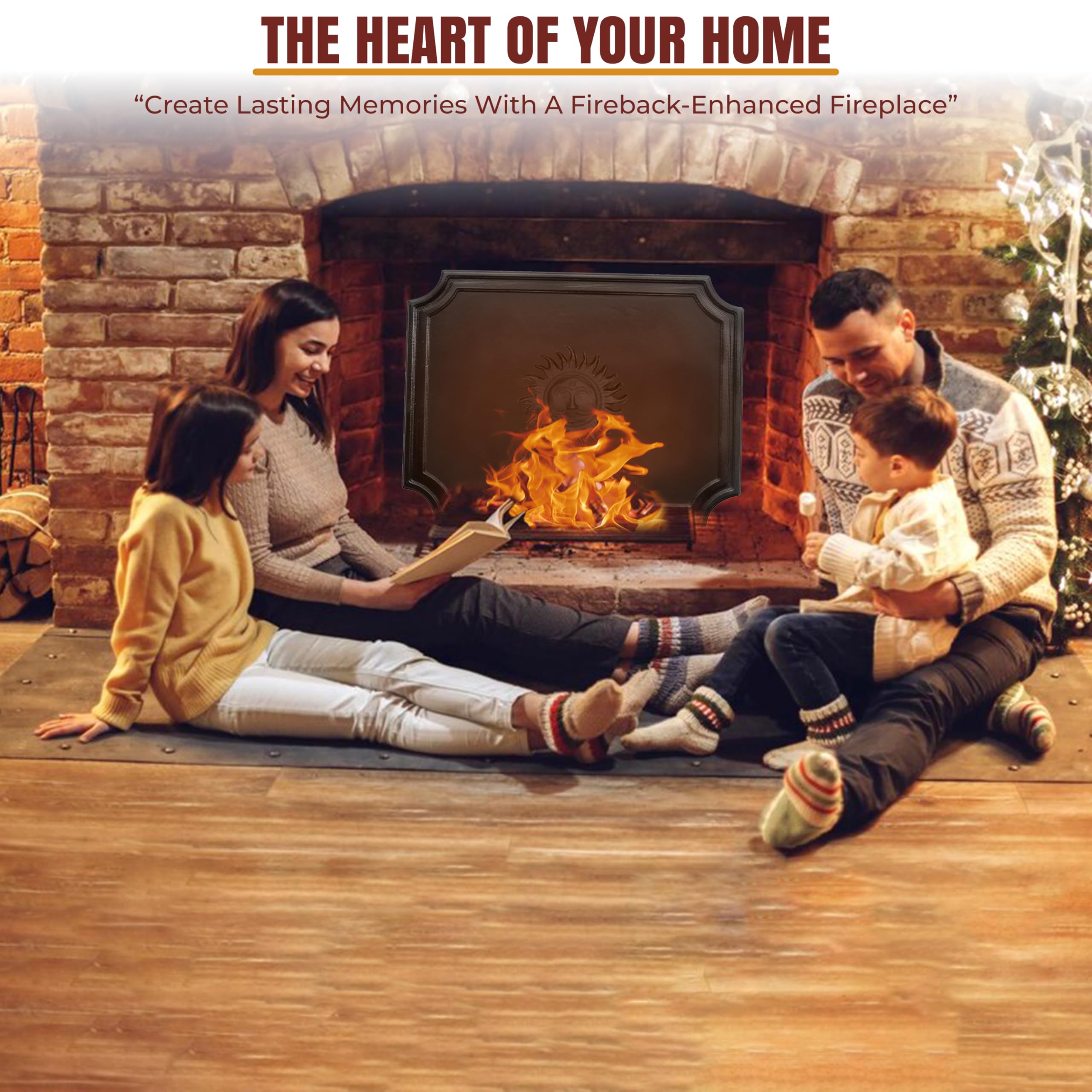 SIMOND STORE - 20''x16'' Cast Iron Fireback for Fireplace - Heat Reflector & Wall Protector with Decorative Design - Perfect for Home Heating, Fireplace Safety, and Living Room Decor