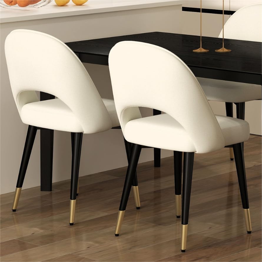 LukeAlon Classic Velvet Dining Chairs Set of 2 - Mid Century Modern Upholstered Armless Side Chairs with Open Back & Metal Legs for Kitchen, Dining Room - Beige Velvet Fabric - Perfect for Home Decor, Restaurant, and Cafe Seating
