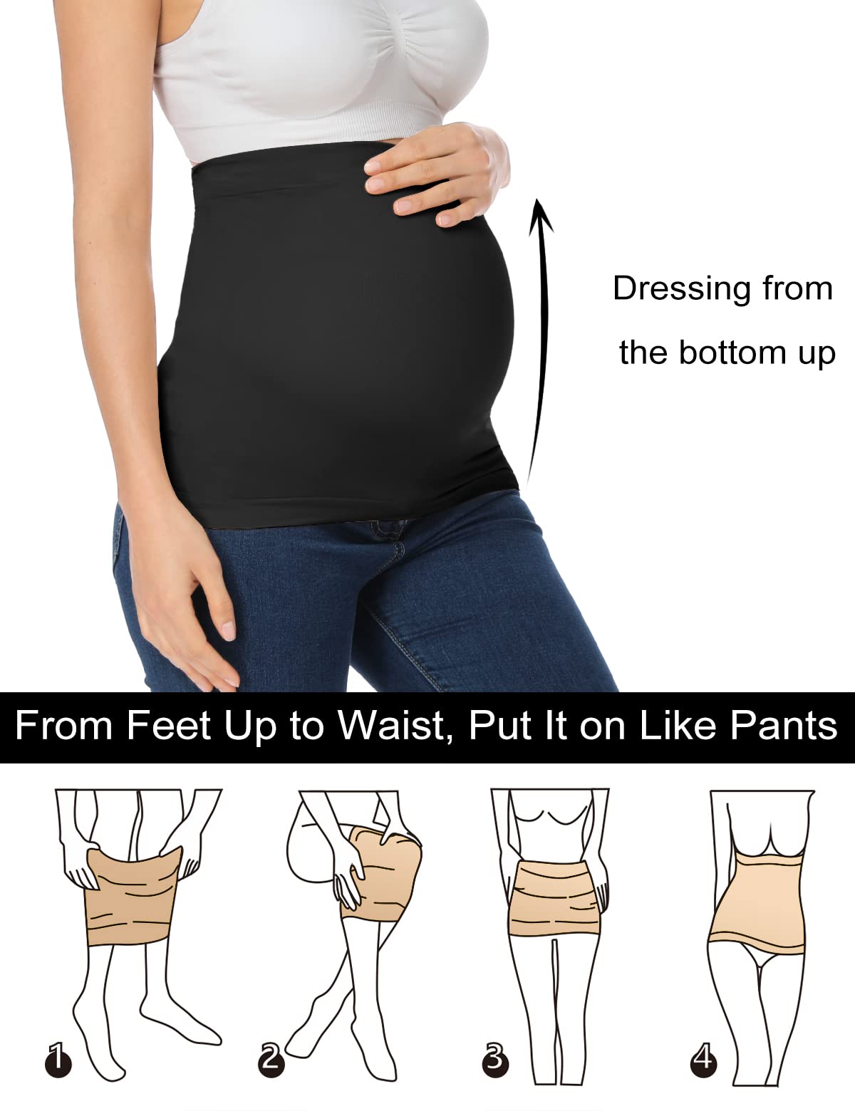 **Rheane Pregnancy Belly Support Band - Maternity Belly Band for Comfort & Back Pain Relief - Adjustable Waist Extender for Pants (Black & Navy, 3-Pack) - Ideal for Work, Exercise & Everyday Wear**
