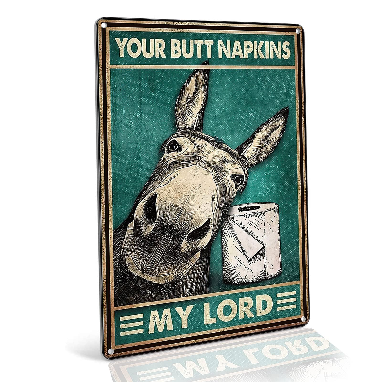 Vintage Metal Tin Sign - 8x12 Inch Funny Donkey Bathroom Wall Art Decor, Fade Resistant Kitchen & Bathroom Metal Wall Decor, Easy Mounting for Indoor Outdoor Use - Perfect for Farmhouse, Cafe, Bar & Man Cave Decor
