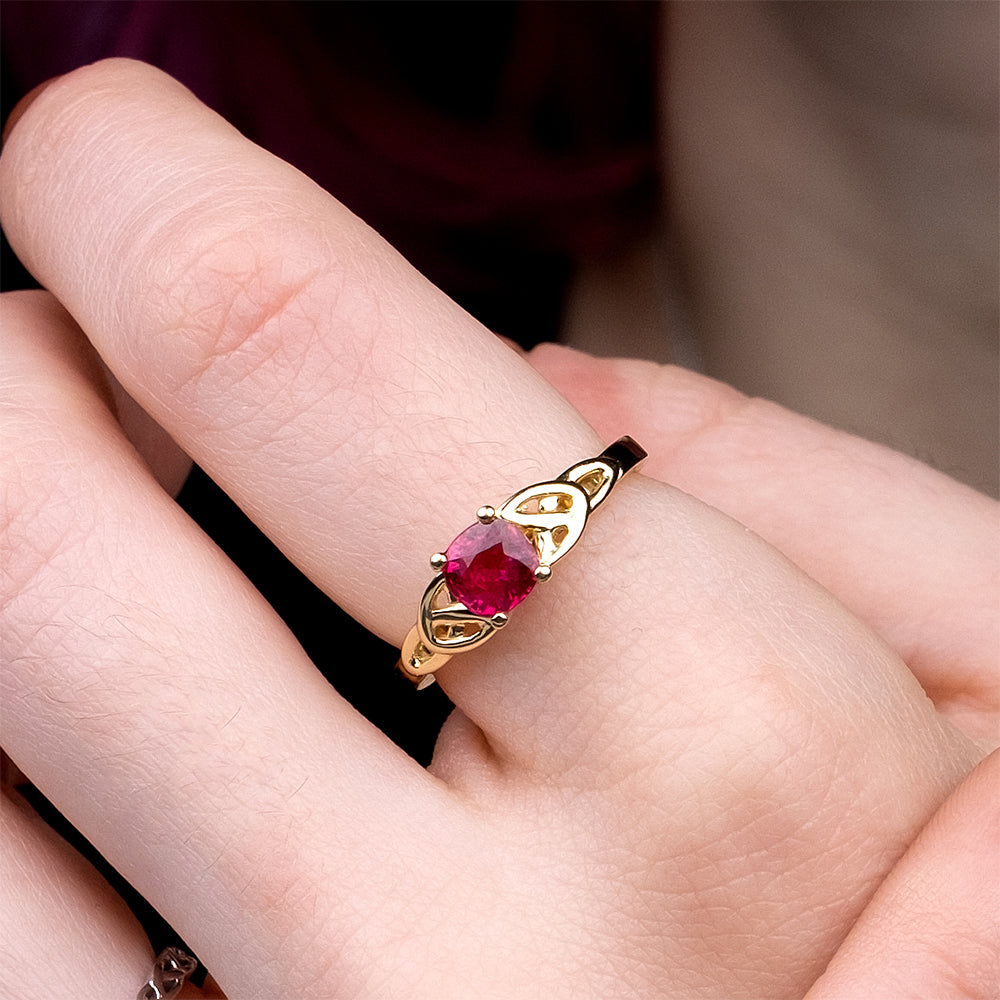 14K Yellow Gold Cushion Cut 1.12ct AIG Certified Mozambique Ruby Trinity Ring - Elegant Wedding Band, Anniversary Gift for Her, Perfect for Engagement & Special Occasions
