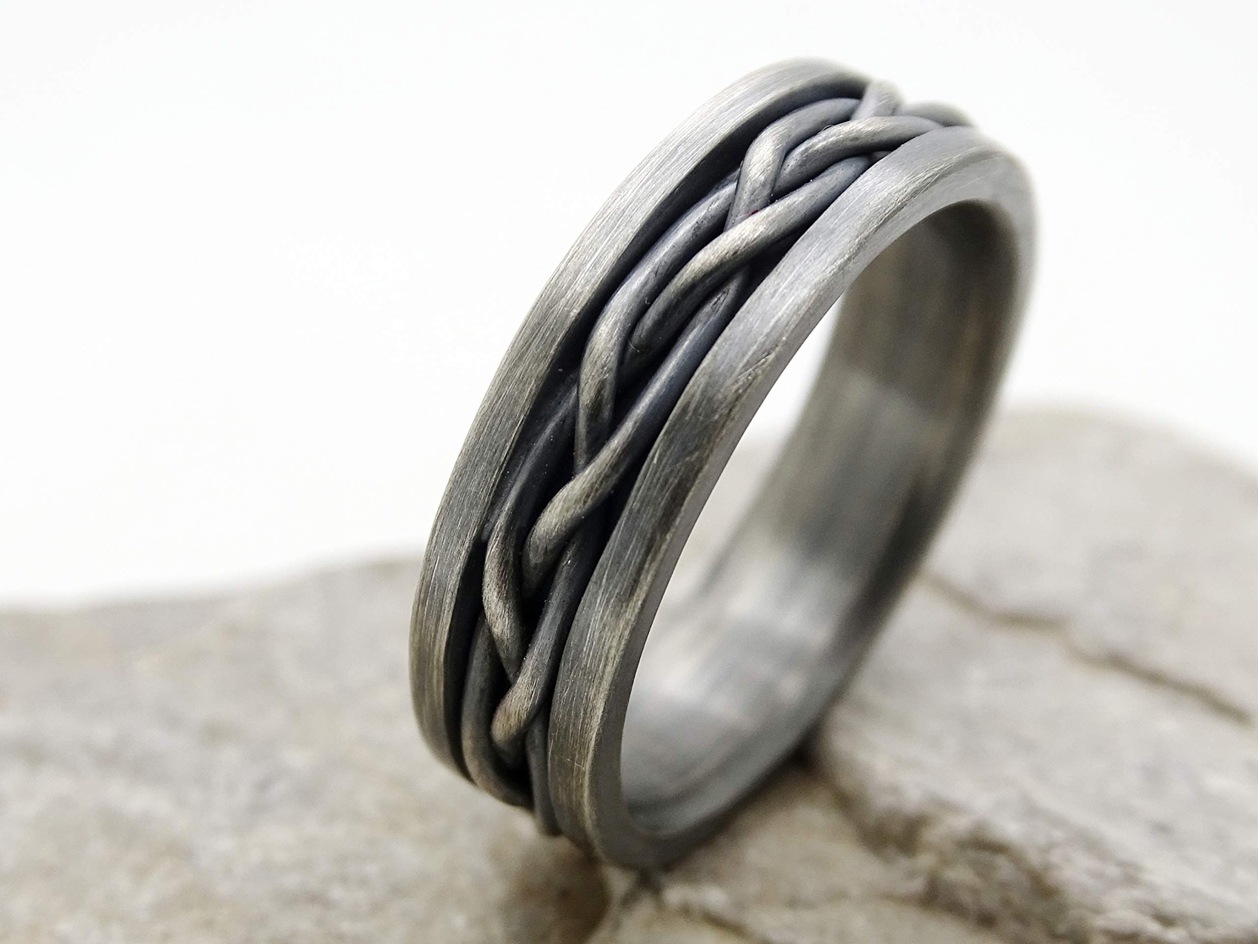 Braided Viking Ring Black Silver - Men's Wedding Band, Celtic Eternity Woven Ring, Unique Silver Gift for Him, Perfect for Weddings, Anniversaries, and Special Occasions