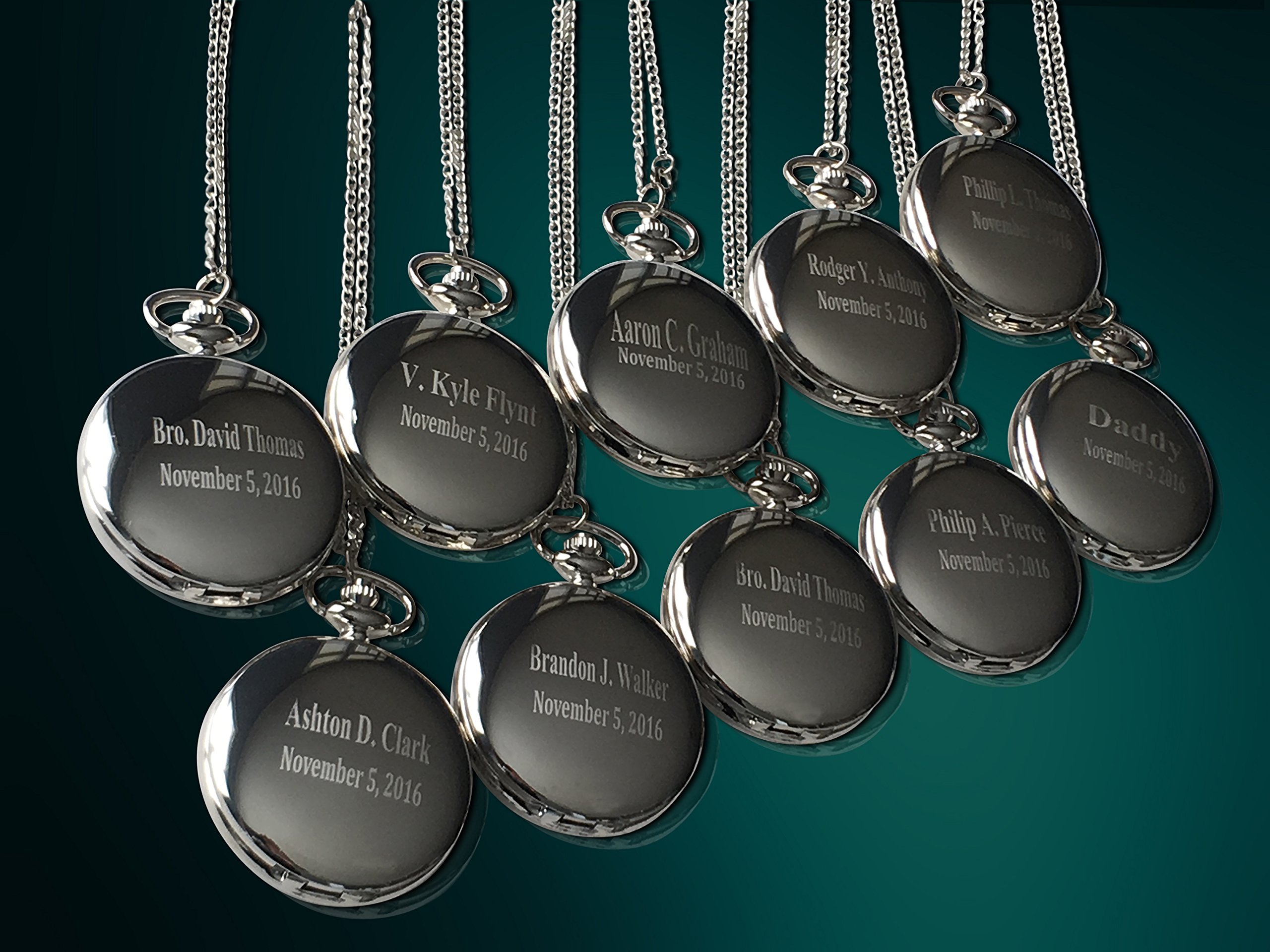 8-Piece Groomsmen Pocket Watch Set with Chain, Engraving & Gift Box - 4 Color Options - Perfect for Weddings, Anniversaries & Special Occasions