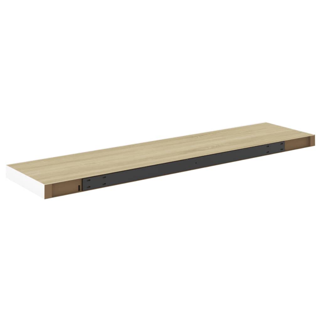 Floating Wall Shelves Set of 2 - Modern Invisible Mounting Oak & White MDF Display Shelves (47.2