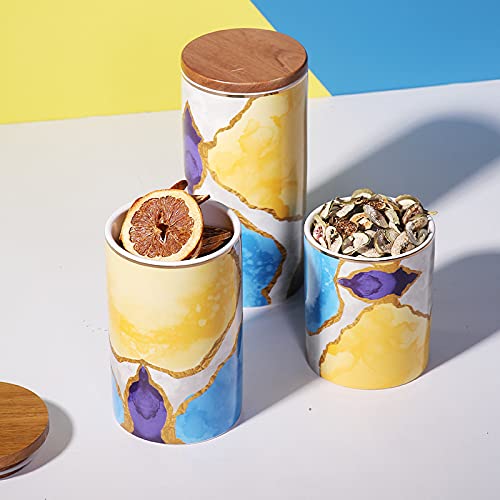 Hand-Painted Ceramic Storage Can - Colorful Ink Splash Design - Airtight Coffee, Tea, Candy & Spice Container (8-inch Large) - Perfect for Kitchen Pantry, Office Snacks & Gift Packaging
