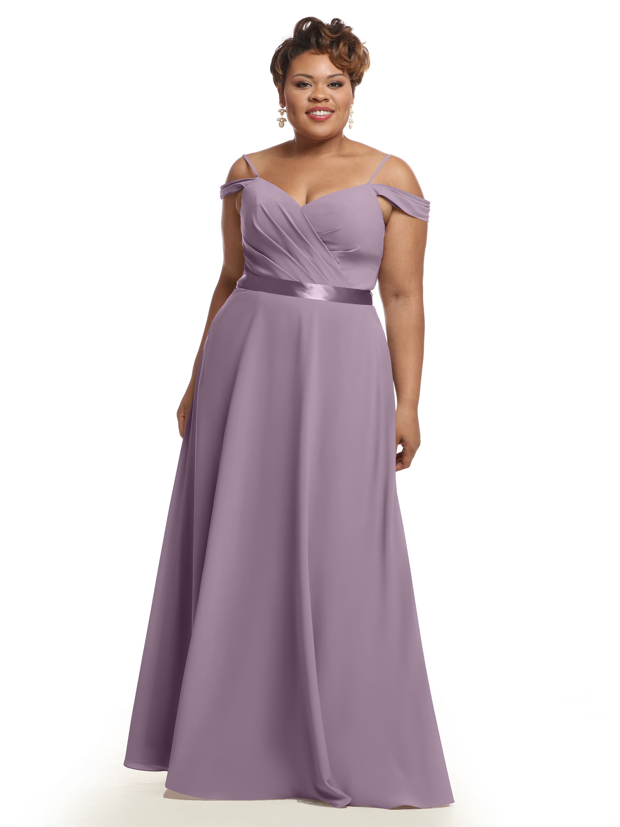Elegant Off Shoulder Chiffon Bridesmaid Dress with Sash - Flowy A-Line Design for Weddings, Parties & Special Occasions