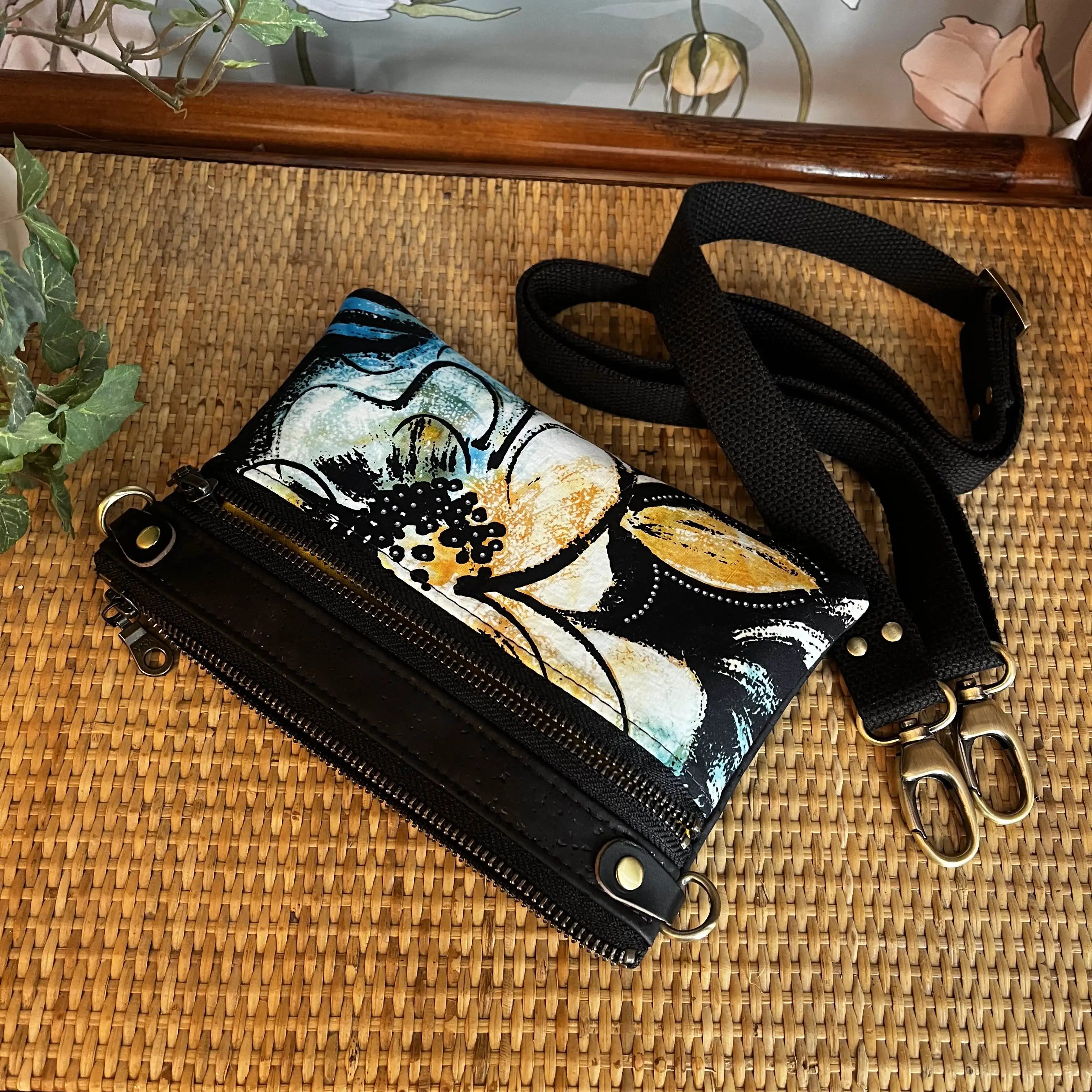 Izzy Cross Body Small Handbag - Black Cork Batik & Antique Leather Purse for Women | Perfect for Everyday Use, Travel & Casual Outings