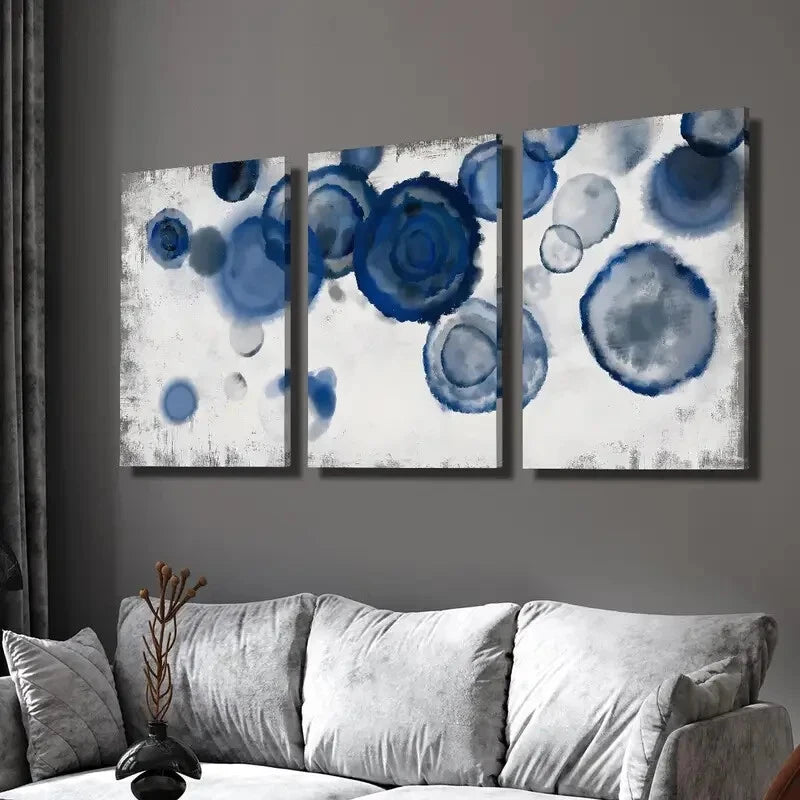 Navy Blue & White Swirls Modern Wall Art Set - 3pc Framed Canvas Prints 40x60cm - High Quality Australian Made - Perfect for Living Room, Bedroom & Office Decor