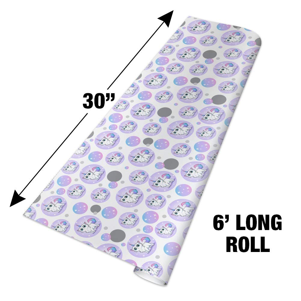 Premium Cat Unicorn Gift Wrap Paper Roll - Fun Birthday & Holiday Wrapping Paper for Kids, Christmas, Valentine's Day Gifts - 24in x 10ft
