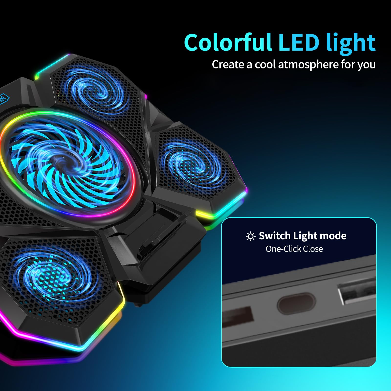 Best Laptop Cooling Pad for Gaming - 5 Quiet Fans with LED Lights, One-Click Close, Adjustable Height (Fits 12-17 Inch Laptops) - Perfect for Gaming, Office Work & Long Computing Sessions