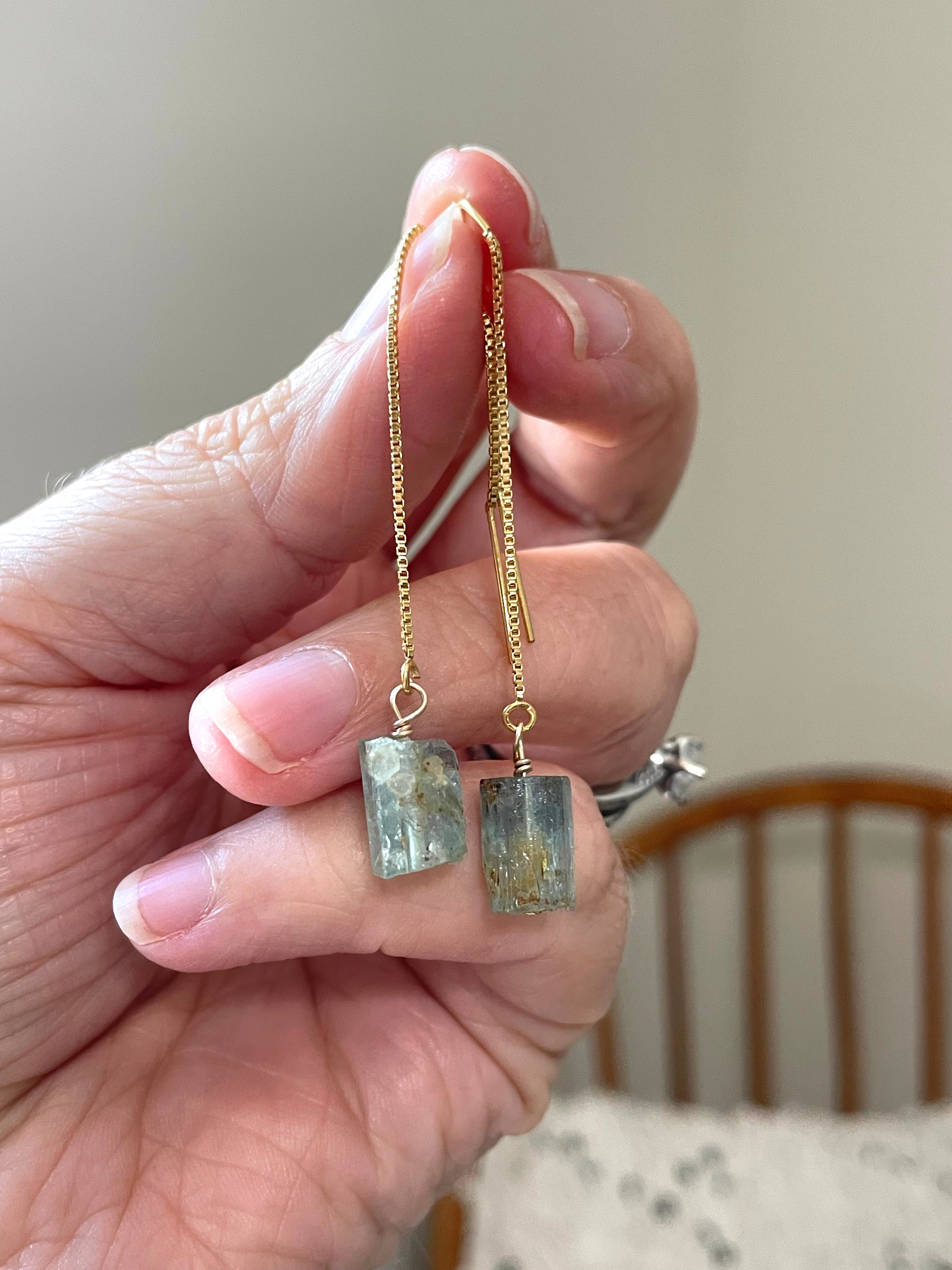 Elegant Aquamarine Gold Filled Threader Earrings - Dainty & Hypoallergenic Jewelry for Women | Perfect for Everyday Wear, Date Nights & Special Occasions