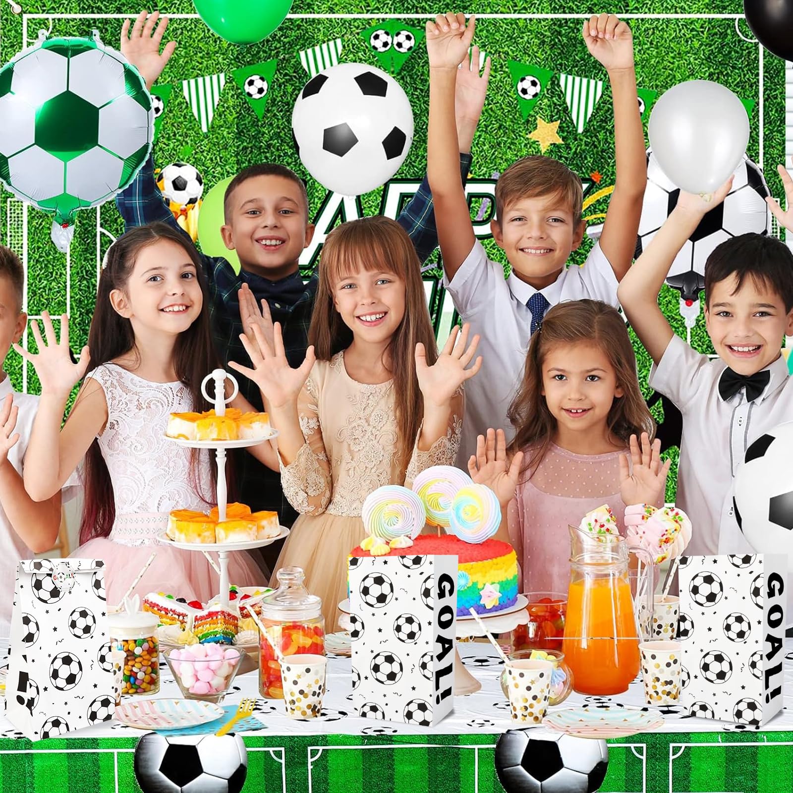 BLMHTWO 12 Pack Soccer Themed Paper Snack Bags with Stickers - Perfect for Kids Birthday Parties, Team Treats & Soccer Game Snacks | Party Favors & Gift Bags for Sports Events