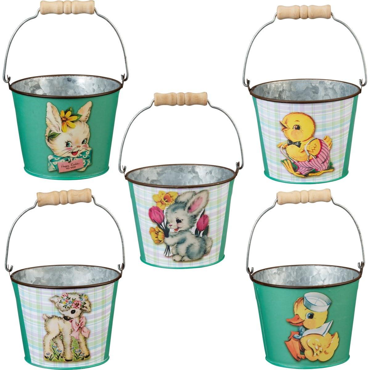 Primitives by Kathy Easter Bucket Set - Decorative Easter Baskets for Home Decor, Spring Table Centerpiece, and Easter Egg Hunt Supplies