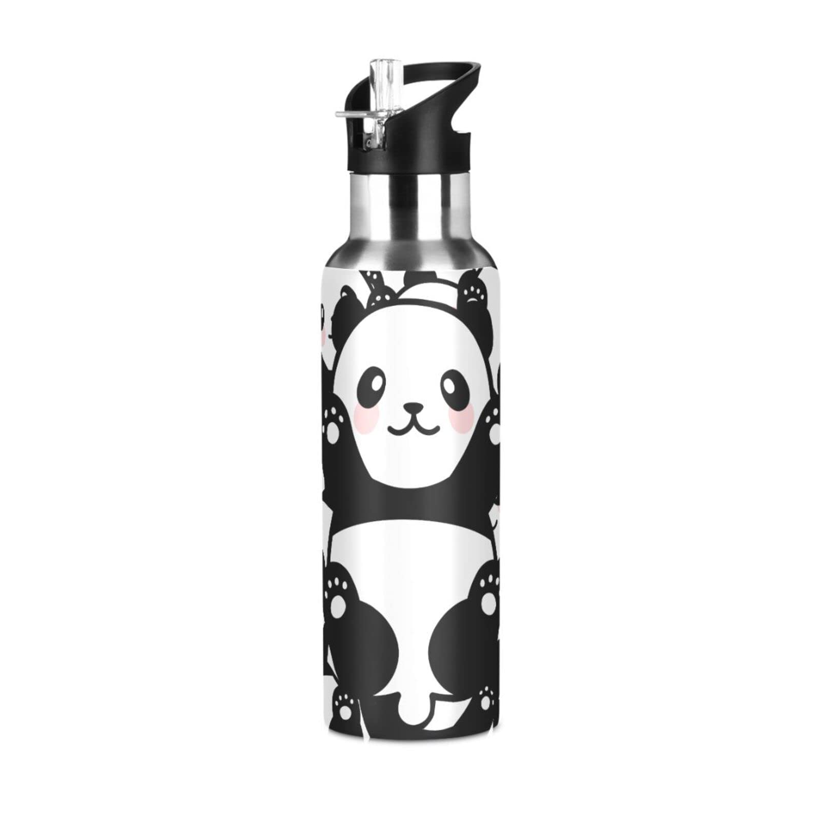 Insulated Stainless Steel Panda Water Bottle for Kids - 20oz Leakproof Cute Animal Print Flask with Straw Lid | Perfect for School, Travel & Outdoor Activities