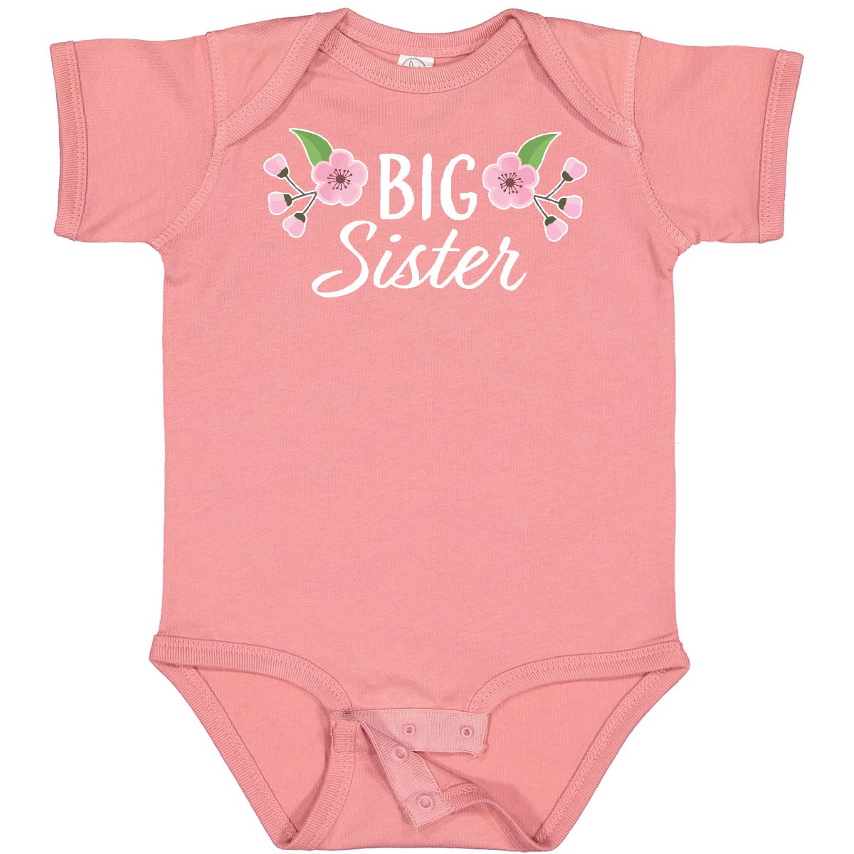 Inktastic Big Sister with Pink Flowers Baby Bodysuit - Cute Matching Outfit for Siblings, Newborn & Infant Gift Idea - Perfect for Family Photos, Baby Showers & Special Occasions