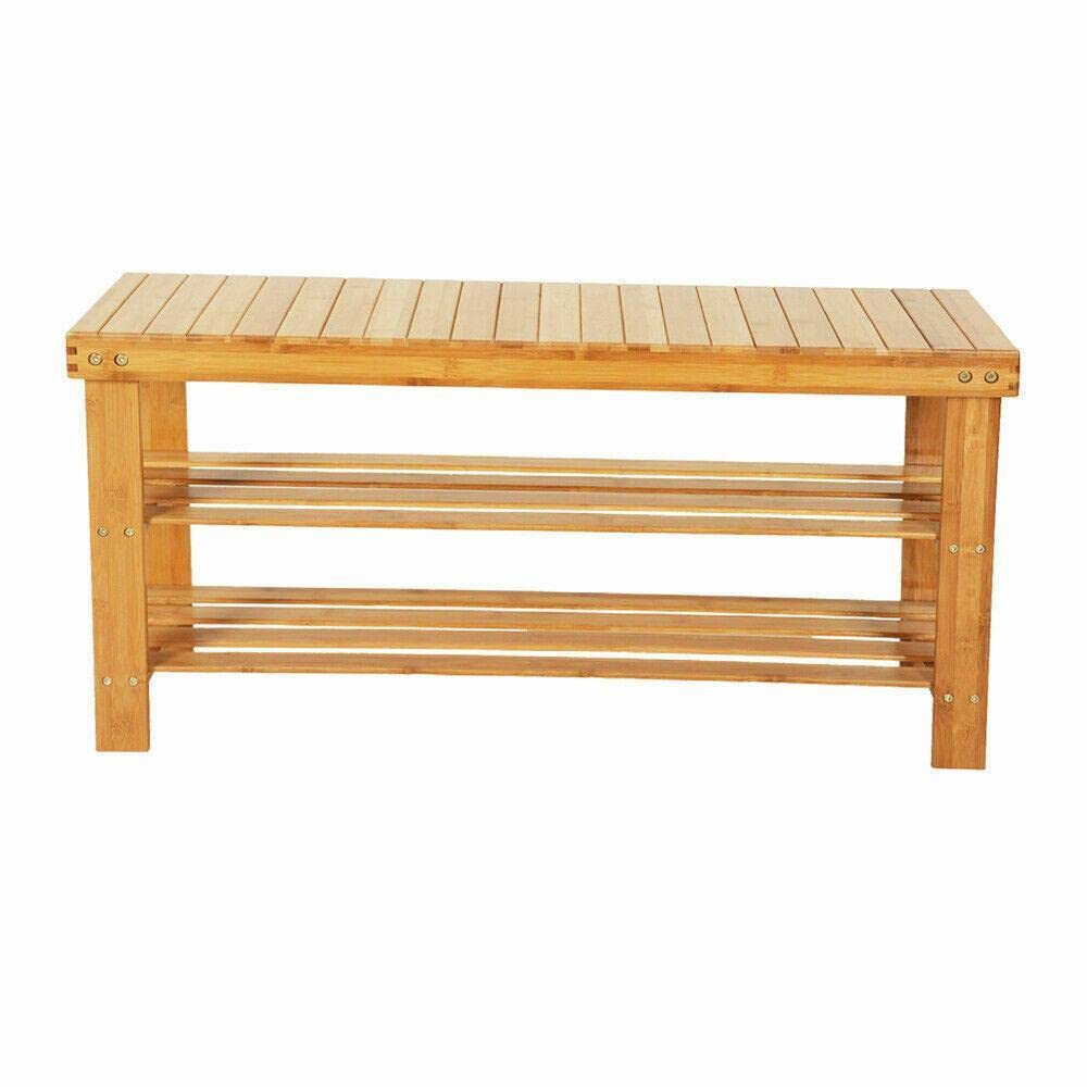 BouboboP 2-Tier Bamboo Shoe Rack Organizer - Wooden Entryway Shoe Bench with Storage Shelf | Space-Saving Shoe Storage Solution for Closet, Hallway & Bedroom Organization