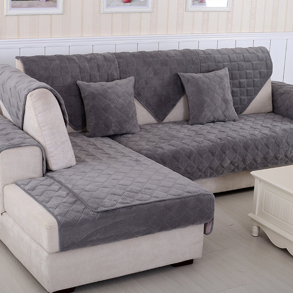Premium Flannel Sofa Slipcover - Solid Gray Anti-Skid Thickened Couch Cover (90x120cm/35x47in) - All-Inclusive Furniture Protector for Living Room, Bedroom & Home Decor