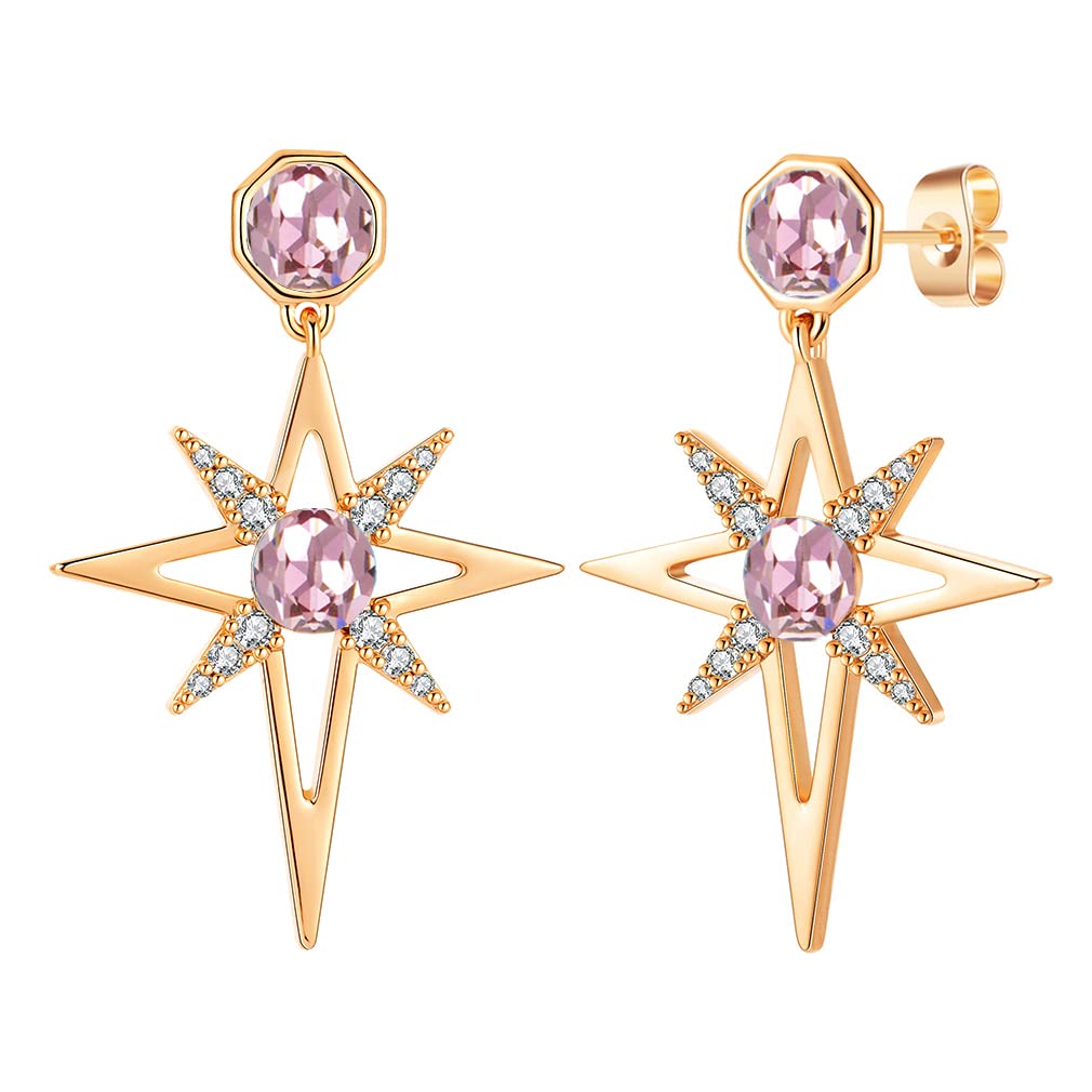 14K Gold Plated Austrian Crystal Star Drop Stud Earrings - Hypoallergenic Fashion Jewelry for Women & Girls | Perfect Gift for Birthdays, Anniversaries & Special Occasions