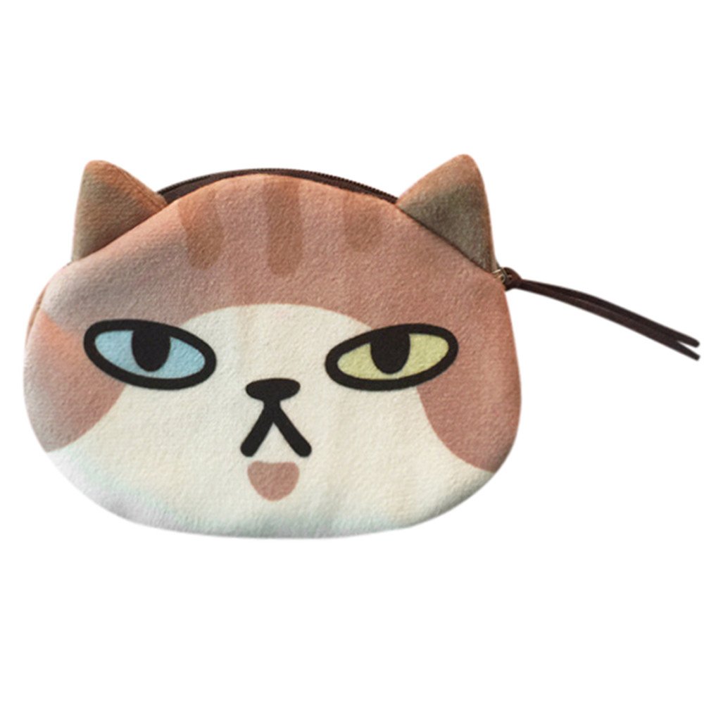 Cute Cat Face Plush Coin Purse - Women's & Men's Small Wallet for Change, Cards & Passport - Perfect for Travel, Shopping & Daily Use