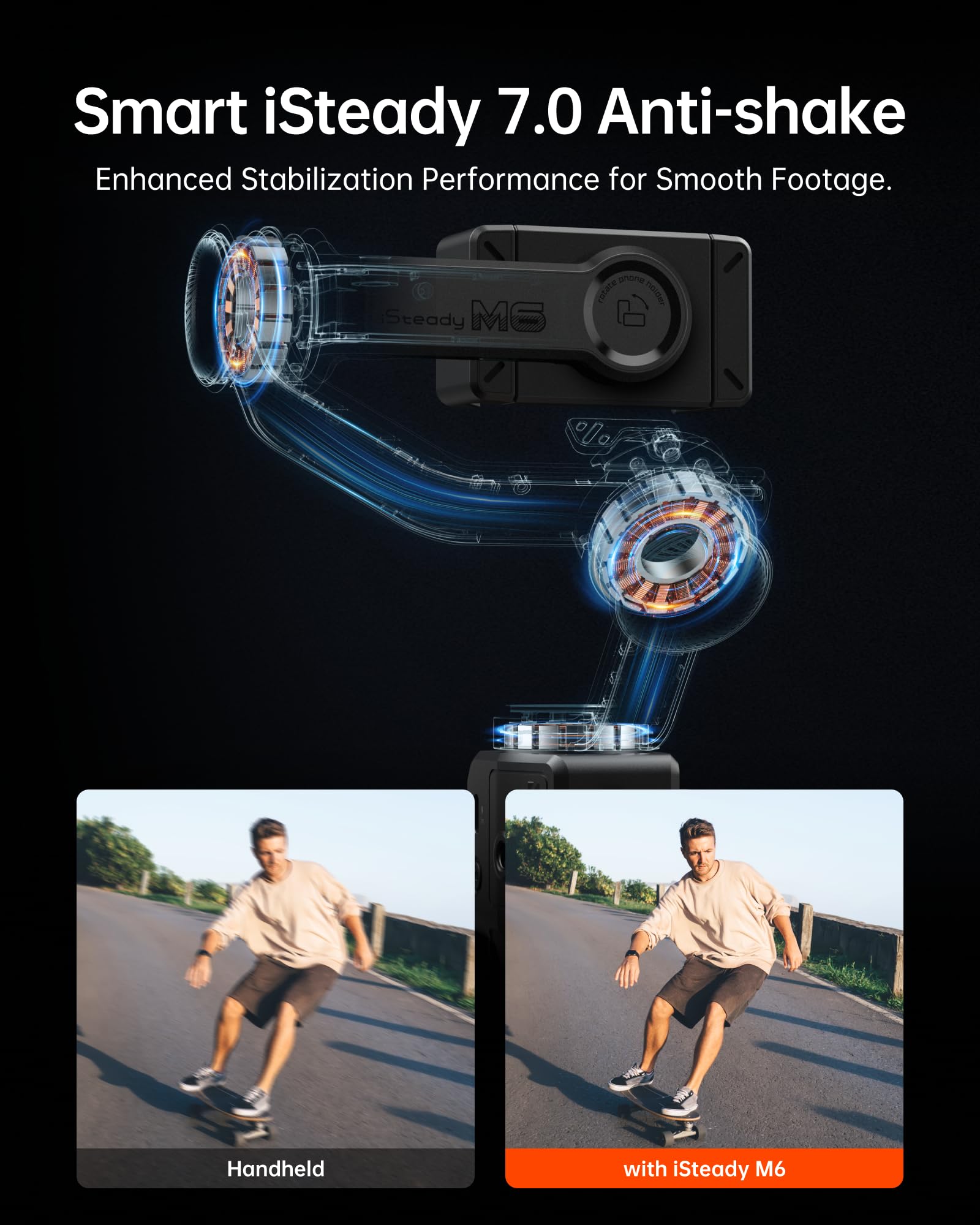 Hohem iSteady M6 3-Axis Smartphone Gimbal Stabilizer with Magnetic AI Tracking, OLED Display & Fill Light - Compatible with iPhone & Android for Smooth Video Recording - Perfect for YouTube, TikTok, Vlogging & Live Streaming