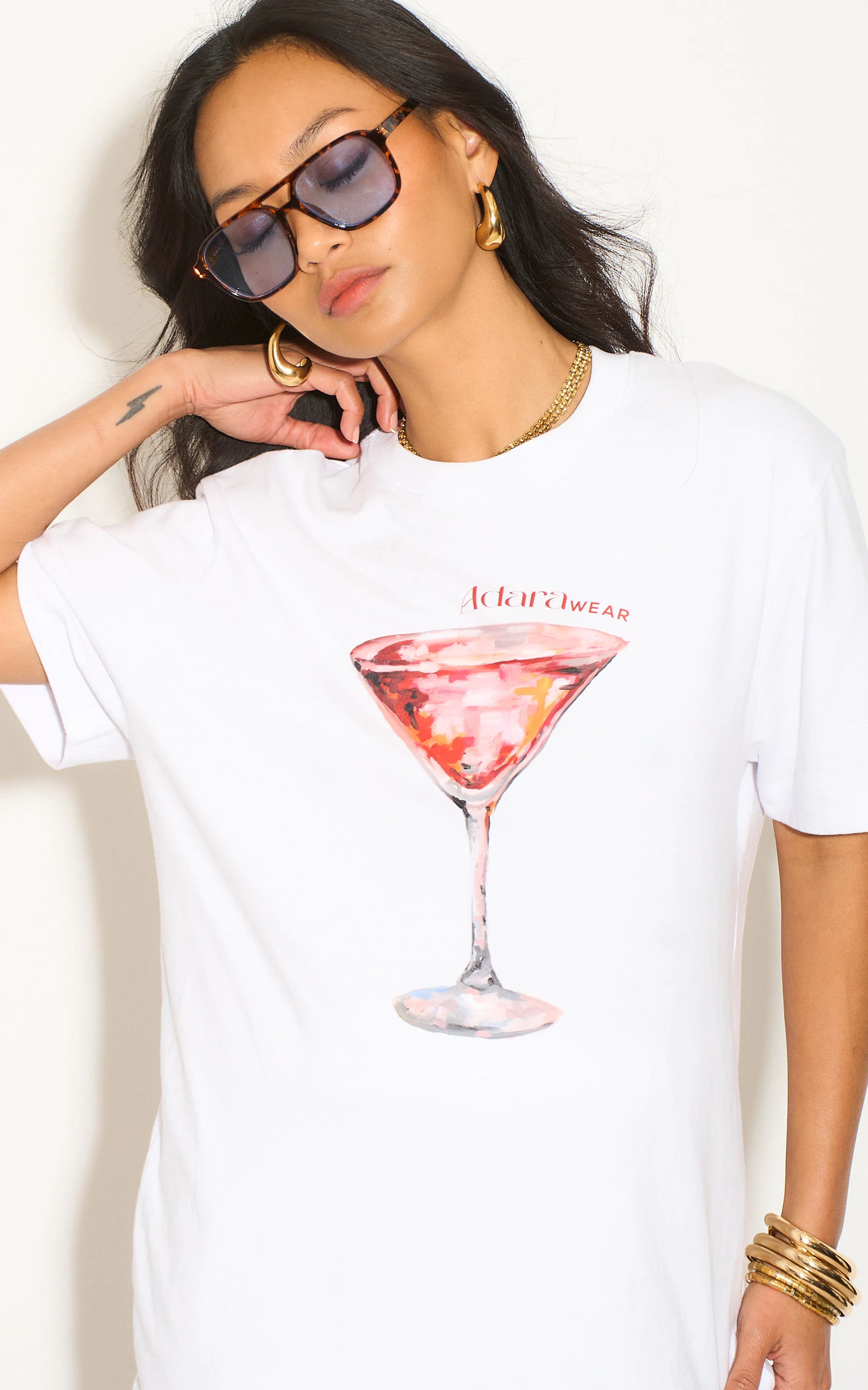 Exclusive White Cosmopolitan Cocktail Relaxed T-Shirt | Stylish Casual Wear for Parties & Nightlife