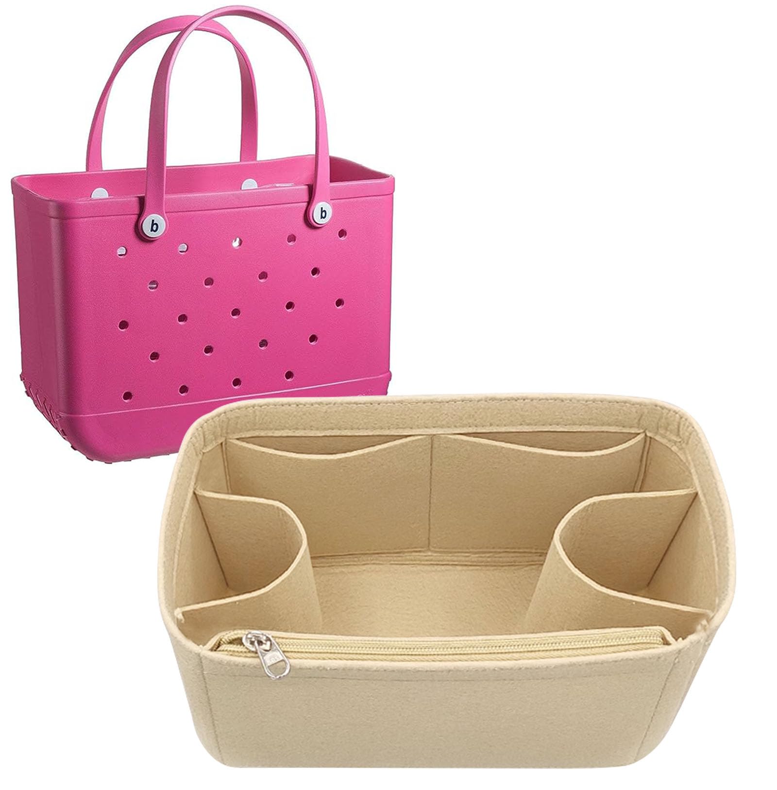 Lckaey Waterproof Organizer Insert for Rubber Beach Bag & Handbags – Perfect for Travel, Gym, and Daily Use – Y015-Khaki-M