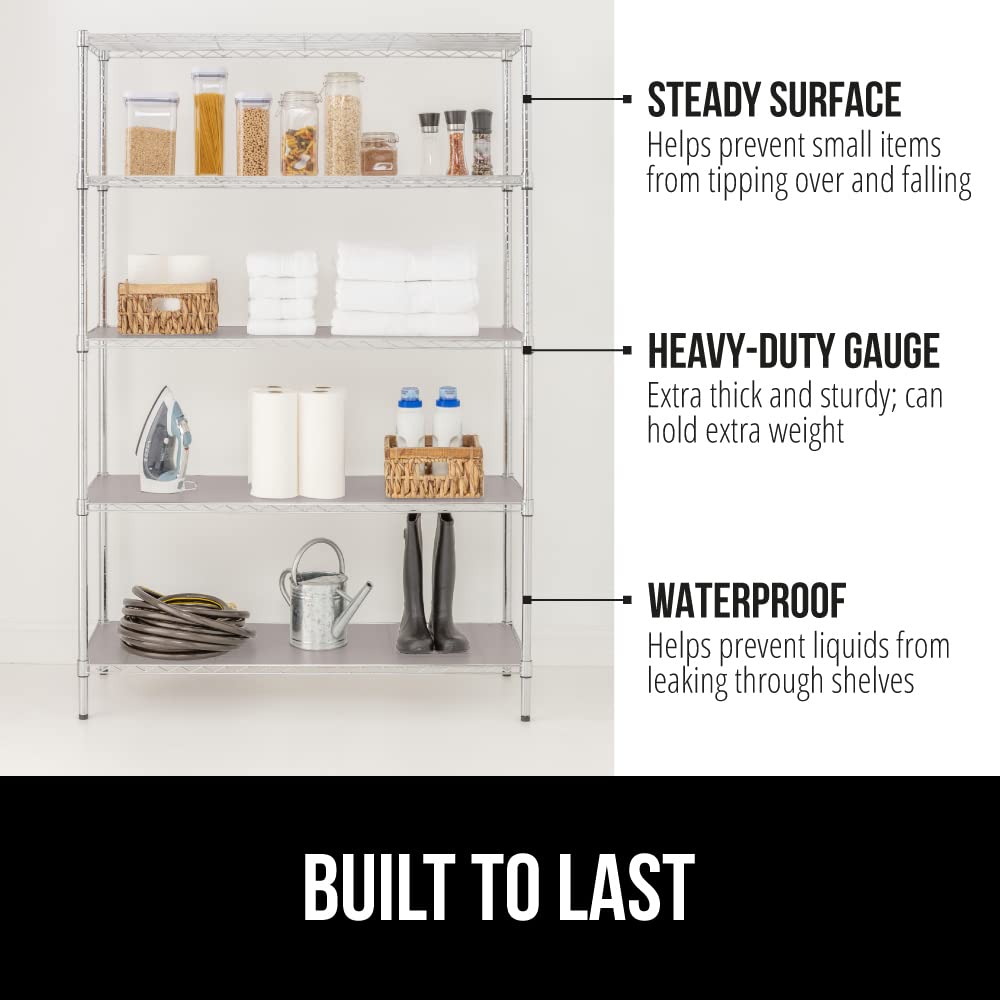 GORILLA GRIP ShelfGuard Wire Shelf Liner - Set of 5 Waterproof Shelf Liners (14x30 Inches, Charcoal) for Metal Rack Shelves, Kitchen Cabinets & Pantry Organization | Compatible with Amazon Basics Shelving Units | Perfect for Kitchen, Garage & Closet Storage Solutions