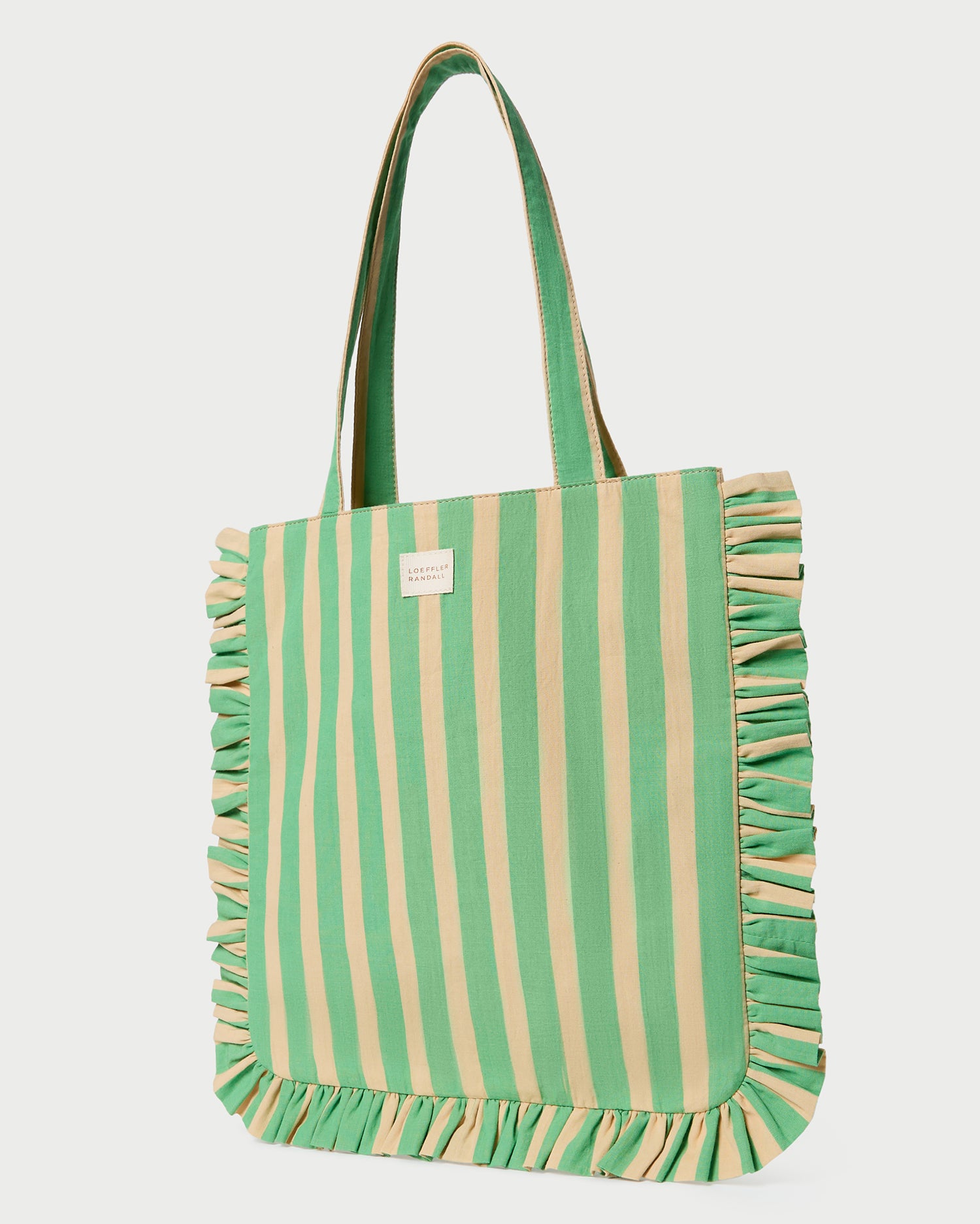 Justine Green and Tan Striped Tote Bag for Women - Stylish Canvas Shoulder Bag for Work, Beach, Shopping & Everyday Use