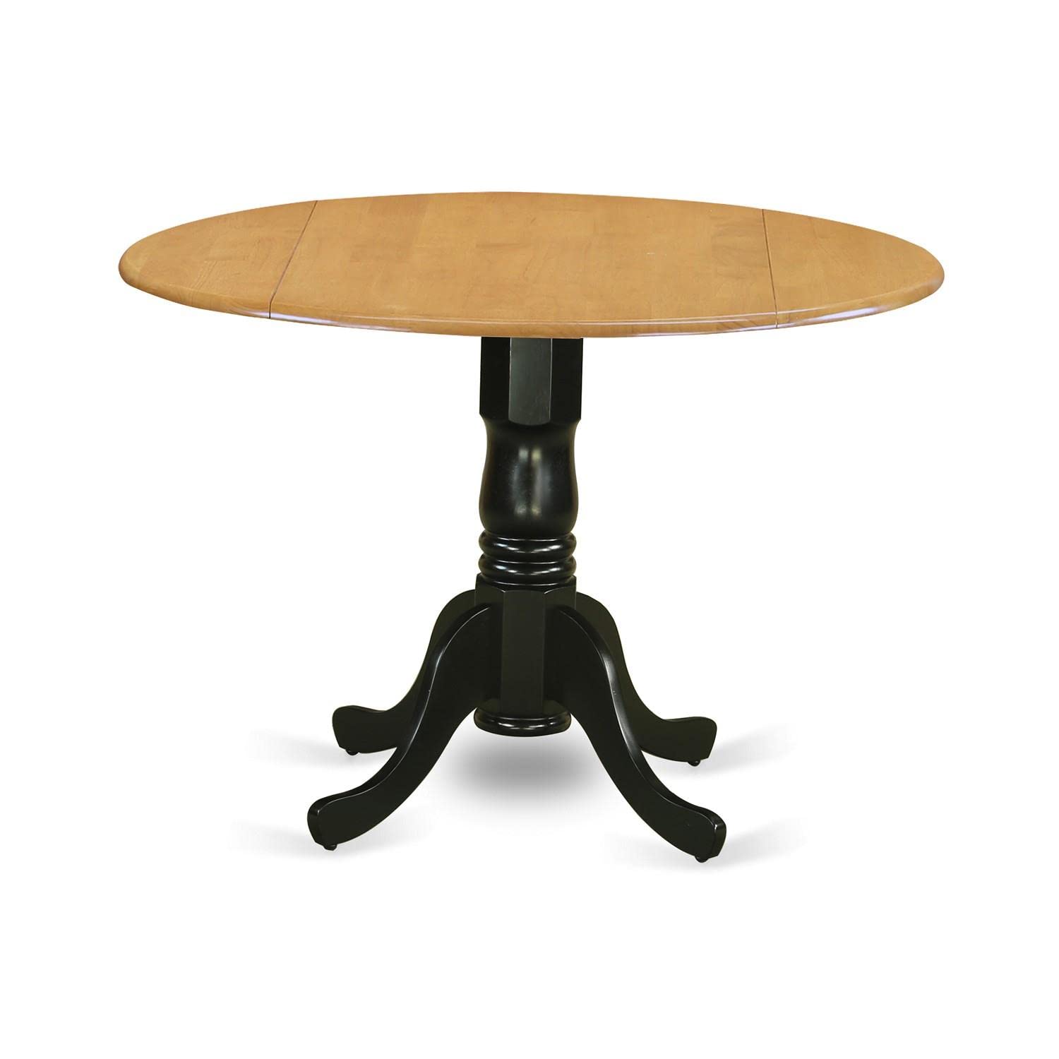 East West Furniture DLT-OBK-TP Dublin 42 Inch Round Kitchen Table with Drop Leaf & Pedestal Base - Solid Oak & Black Finish Dining Table for Small Spaces, Breakfast Nook, Apartment, or Cozy Kitchen