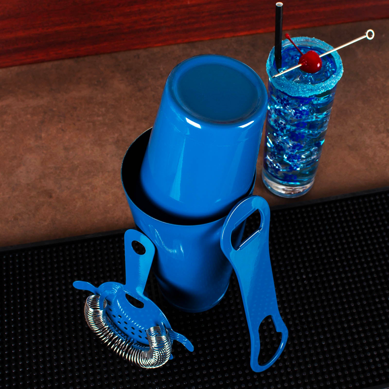 4-Piece Bar Set with V-Rod® - Azure Blue for Home Bar, Kitchen Counter, or Outdoor Entertaining