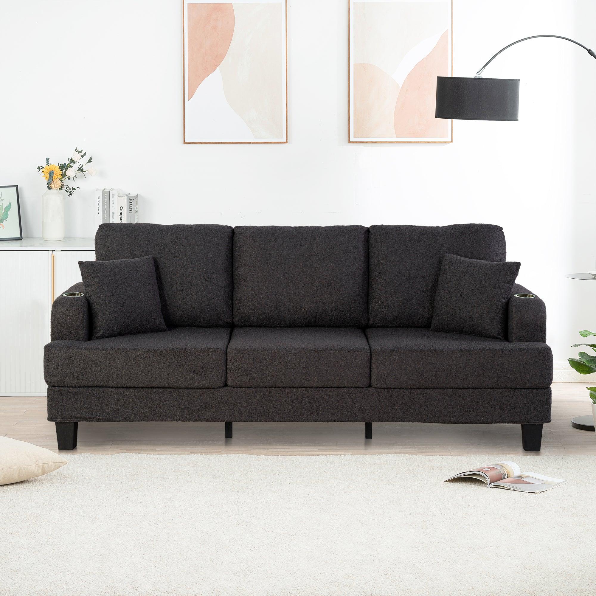 Dark Gray 3-Piece Sofa Set with Storage Ottoman & USB Charging - Modern Living Room Furniture for Small Spaces, Perfect for Apartments, Dorms and Cozy Homes