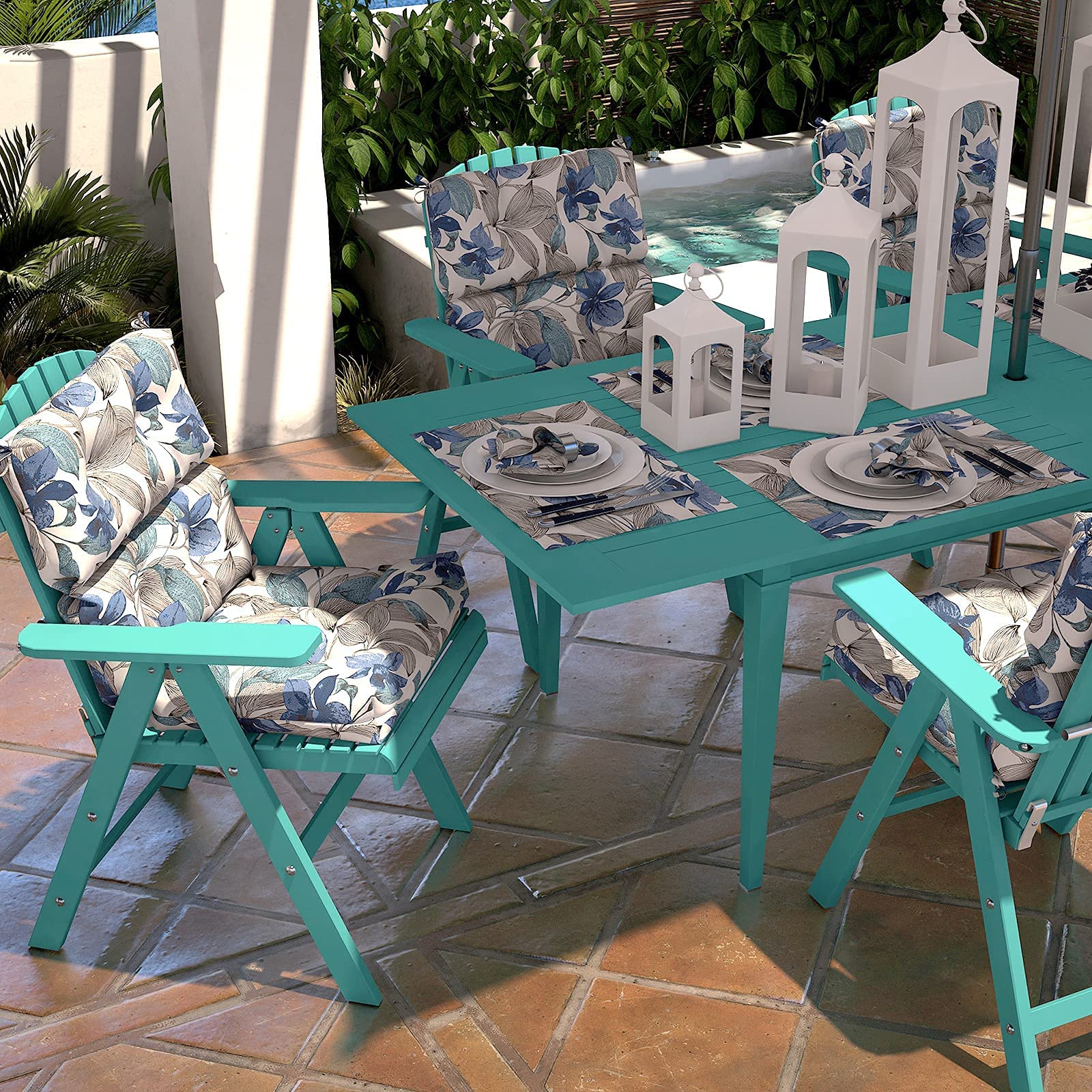 LVTXIII Outdoor Tufted High Back Cushions Set of 2 - Patio Rocking Chair Replacement Cushions with Ties, Solid Seat & Back Support (44”L x 22”W, Clemens Noir Blue) - Perfect for Porch, Garden & Outdoor Relaxation