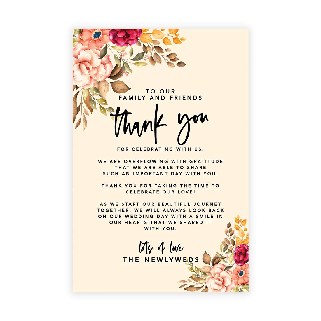 Vintage Floral Wedding Thank You Cards - 56-Pack 4x6 Inch Place Setting Cards for Reception, Dinner Plates & Table Decorations - Perfect for Wedding Favors, Guest Seating & Special Events - Elegant Floral Design for Bridal Showers, Anniversaries & Formal Dinners