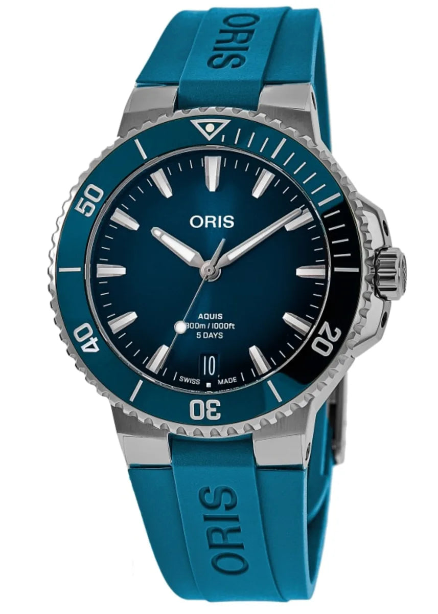 Oris Aquis Date Caliber 400 43.5mm Blue Dial Men's Luxury Watch 01 400 7790 4135-07 4 23 45EB - Perfect for Diving, Business & Formal Occasions