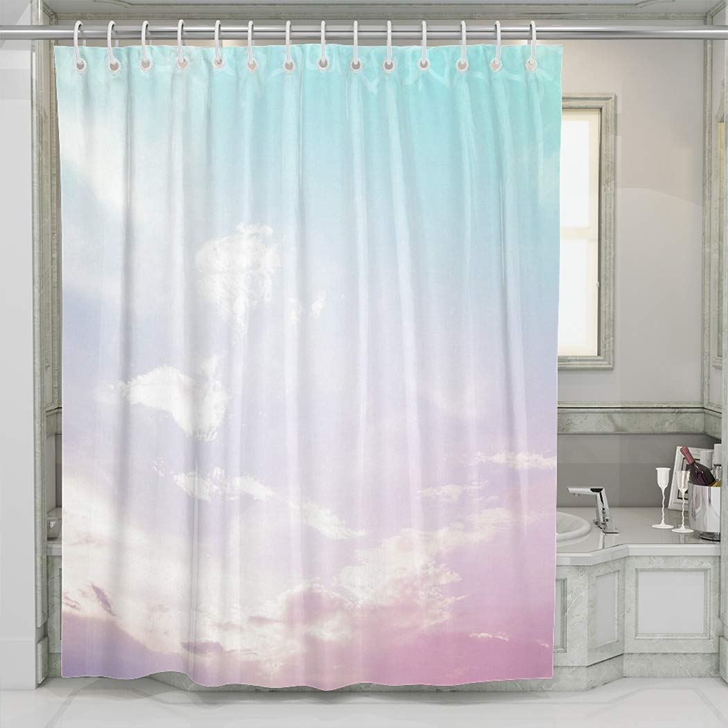 RGEMK Abstract Sky Sweet Color Cloudy Rainbow Blue Pink Shower Curtain - 66x72 Inch Waterproof Bathroom Decor for Modern Homes | Perfect for Kids' Bathrooms & Guest Baths