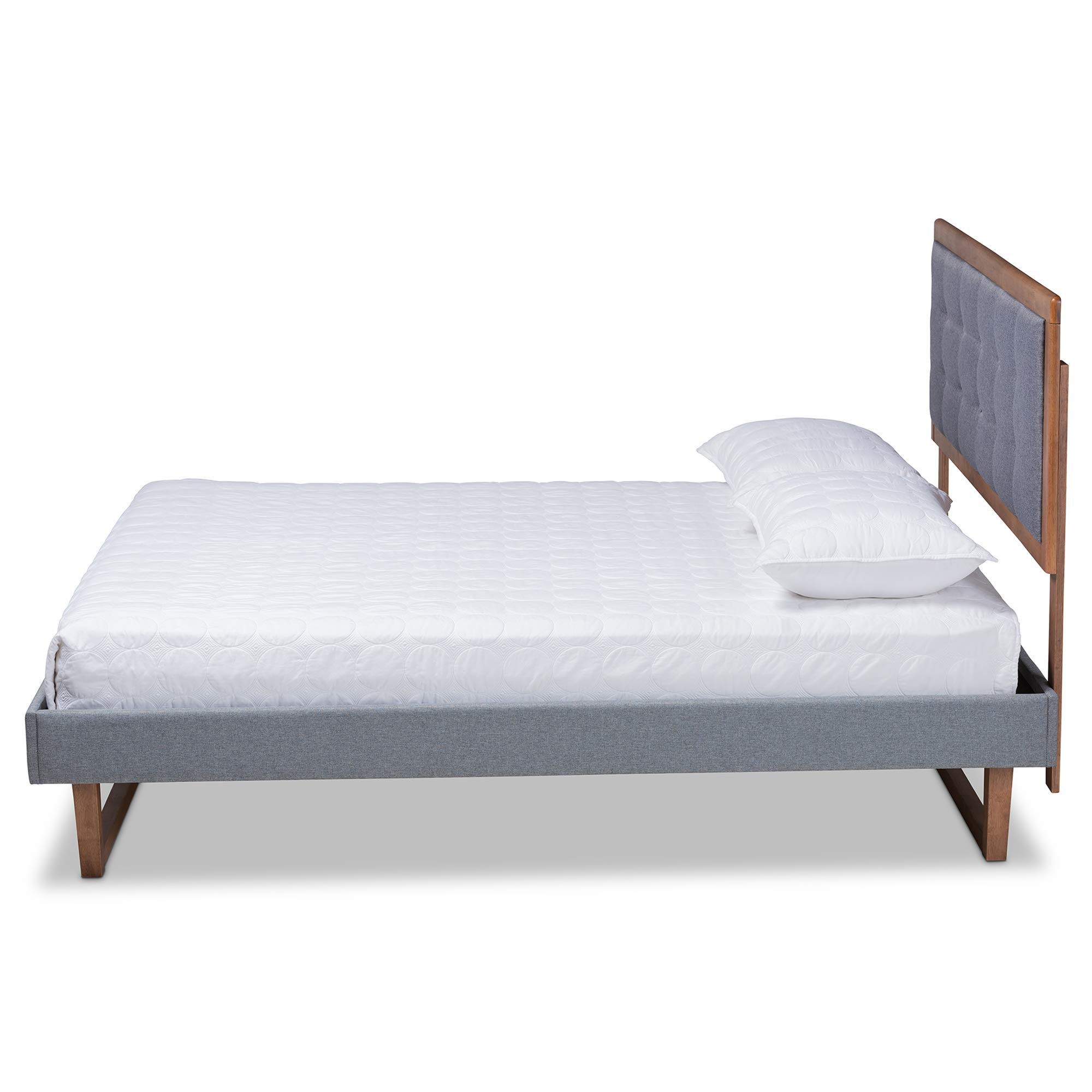 Baxton Studio Full Size Platform Bed Frame - Dark Grey/Ash Walnut Finish - Modern Minimalist Bedroom Furniture for Small Spaces & Apartments