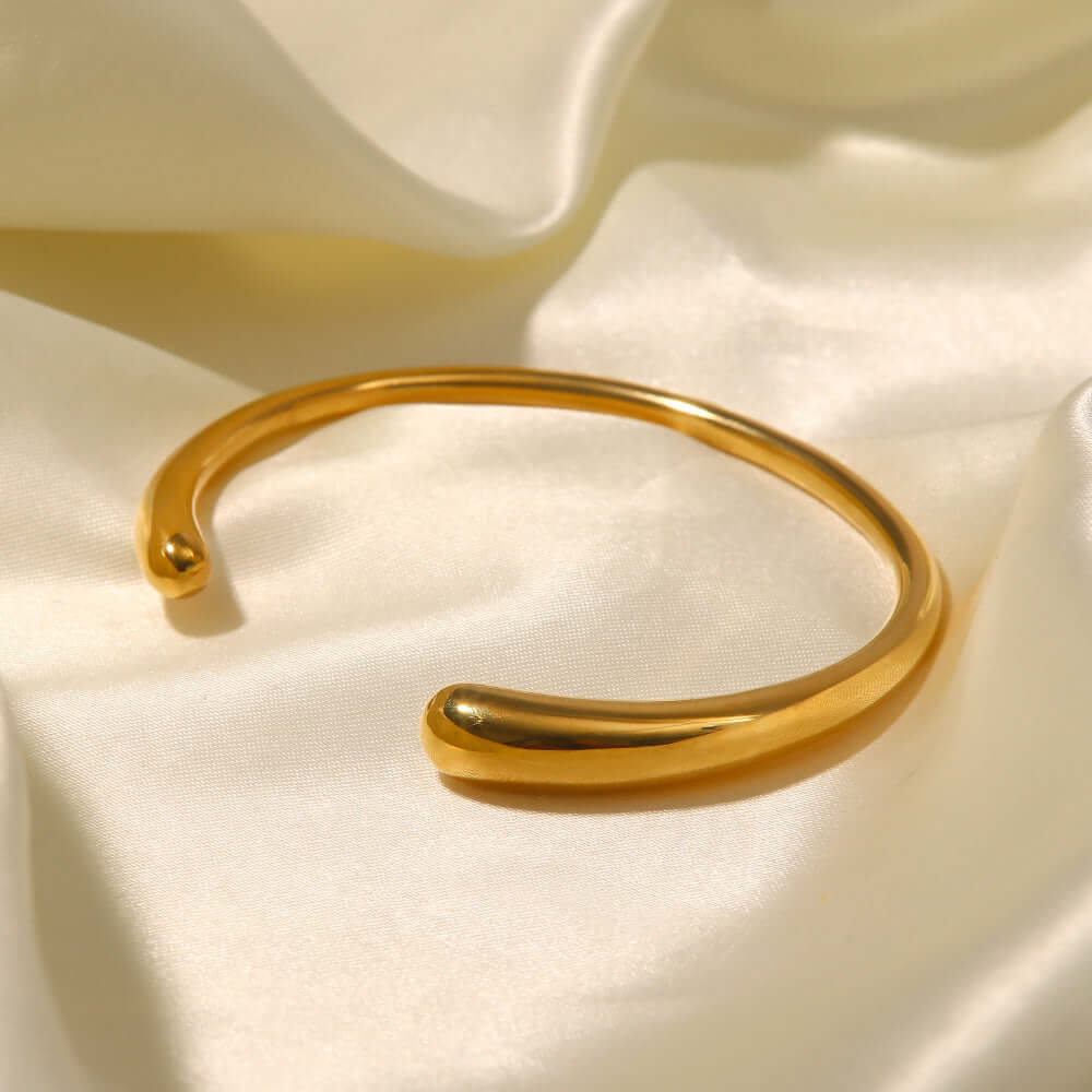 18K Gold Plated Pearl & Rainbow Open Cuff Bangle Bracelet - Elegant Jewelry for Women | Perfect for Parties, Weddings & Special Occasions | JDB489