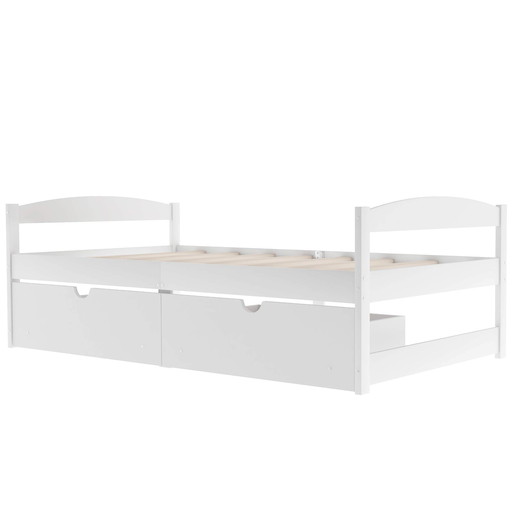 **Twin Platform Bed Frame with 2 Storage Drawers - Wood Slat Support, No Box Spring Needed - Easy Assembly, White - Perfect for Small Bedrooms, Guest Rooms & Kids' Rooms**
