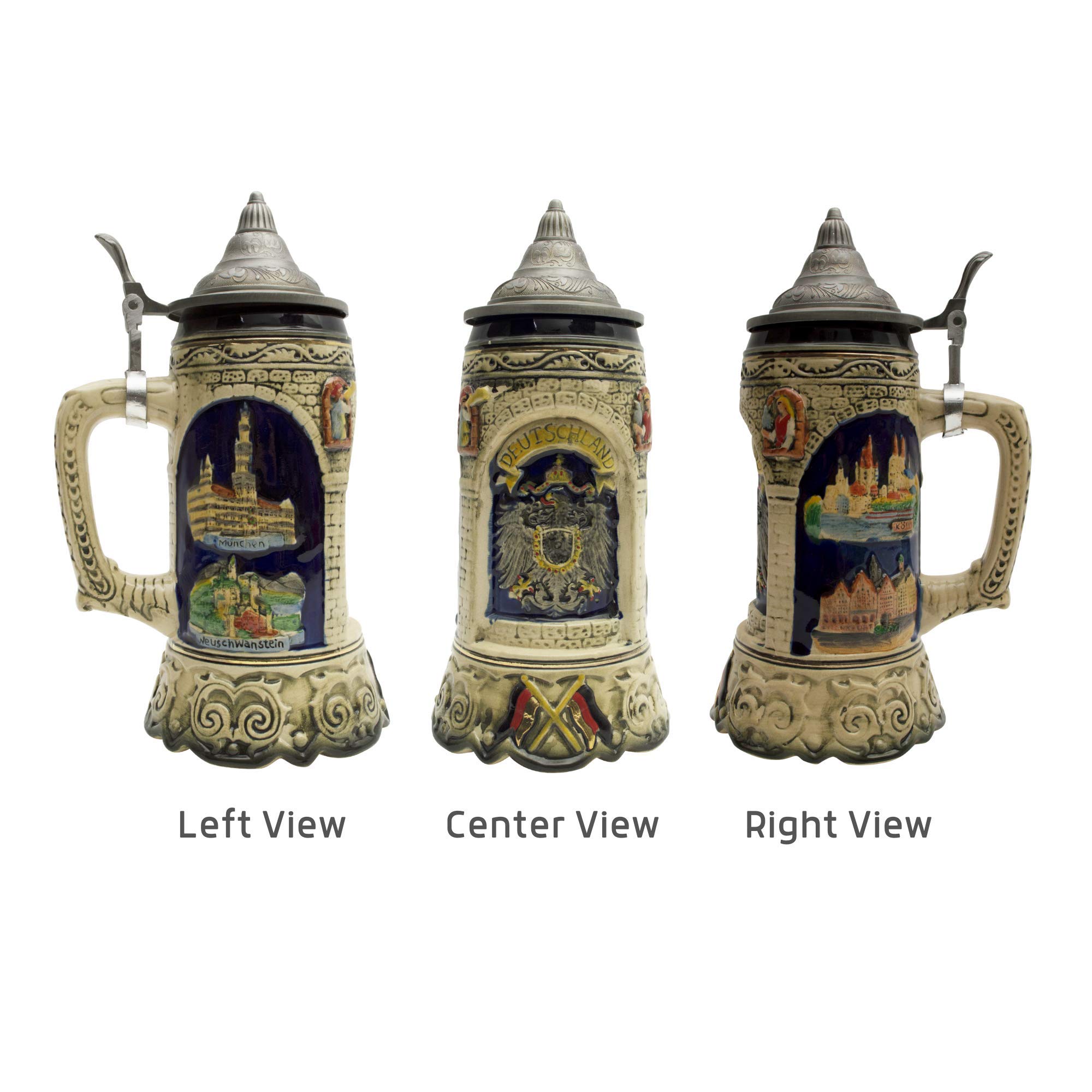 1 Liter German Beer Stein with Lid - Hand-Painted Oktoberfest Ceramic Mug Featuring Deutschland Scenes - Perfect Gift for Beer Lovers - Great for Oktoberfest Celebrations, Home Bars & Collectors