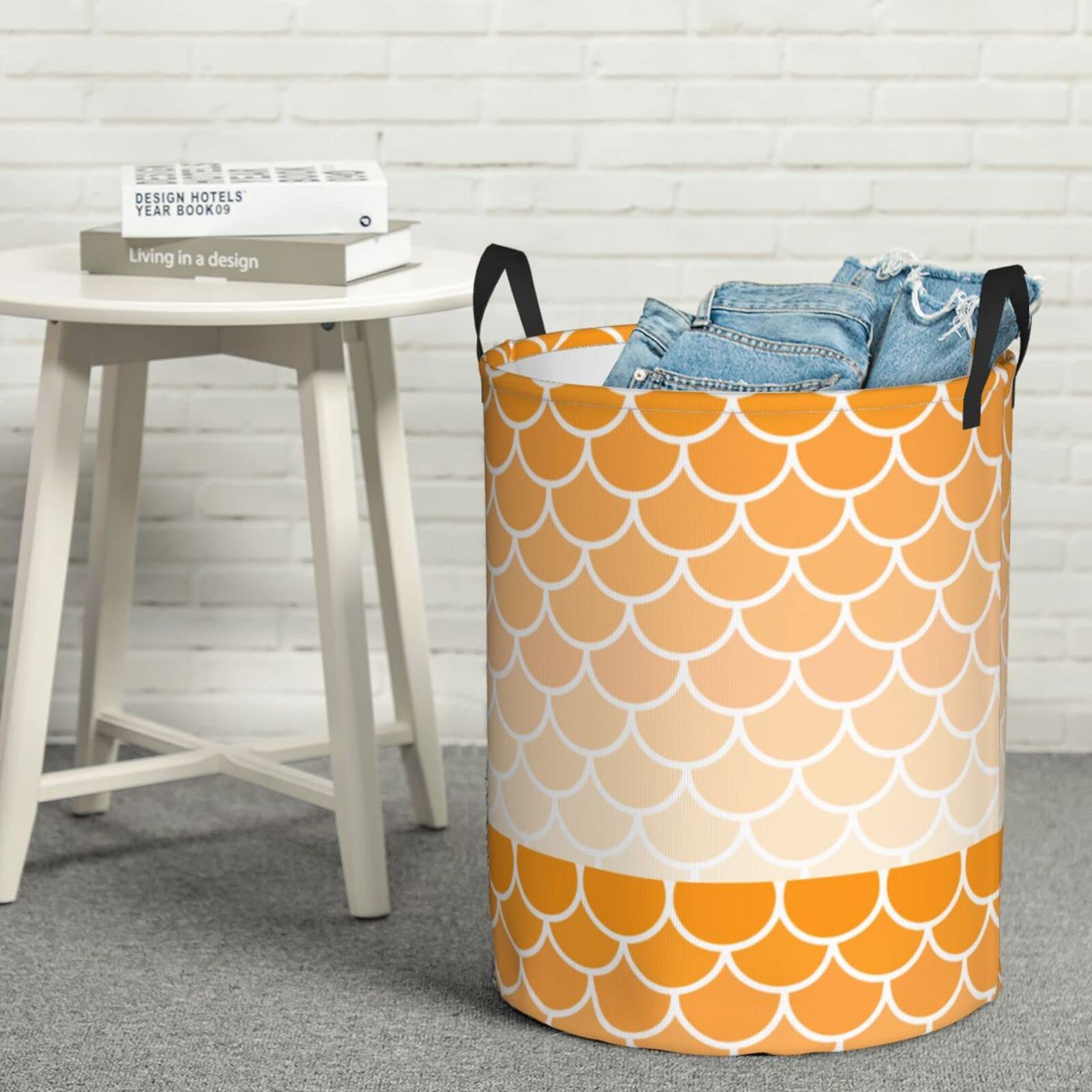Mermaid Laundry Hamper - Collapsible & Foldable Clothes Basket with Handles, Easy Carry Storage Organizer for Bedroom, Kids Toys, or Travel - Orange (Perfect for Small Spaces & Laundry Room Organization)